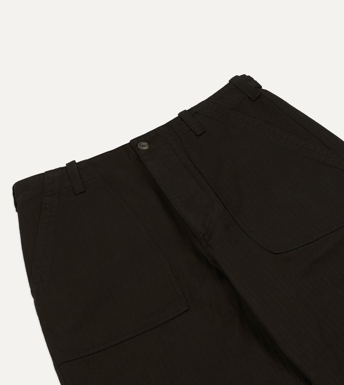 Black Herringbone Cotton Fatigue Trouser