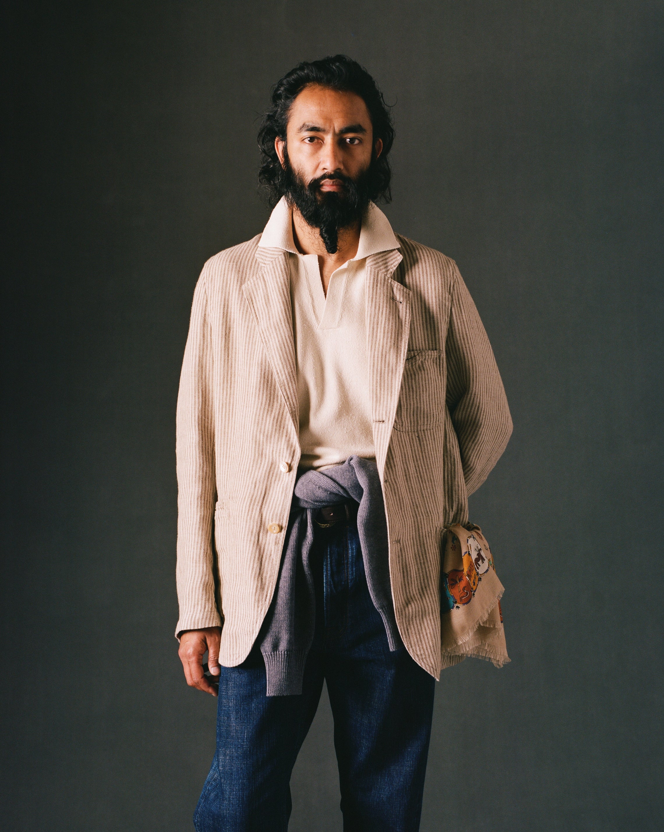 Brown and Ecru Stripe Oxford Linen Games Blazer Mk. IV – Drakes US