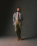 Green Herringbone Cotton Wide Leg Flat Front Chino