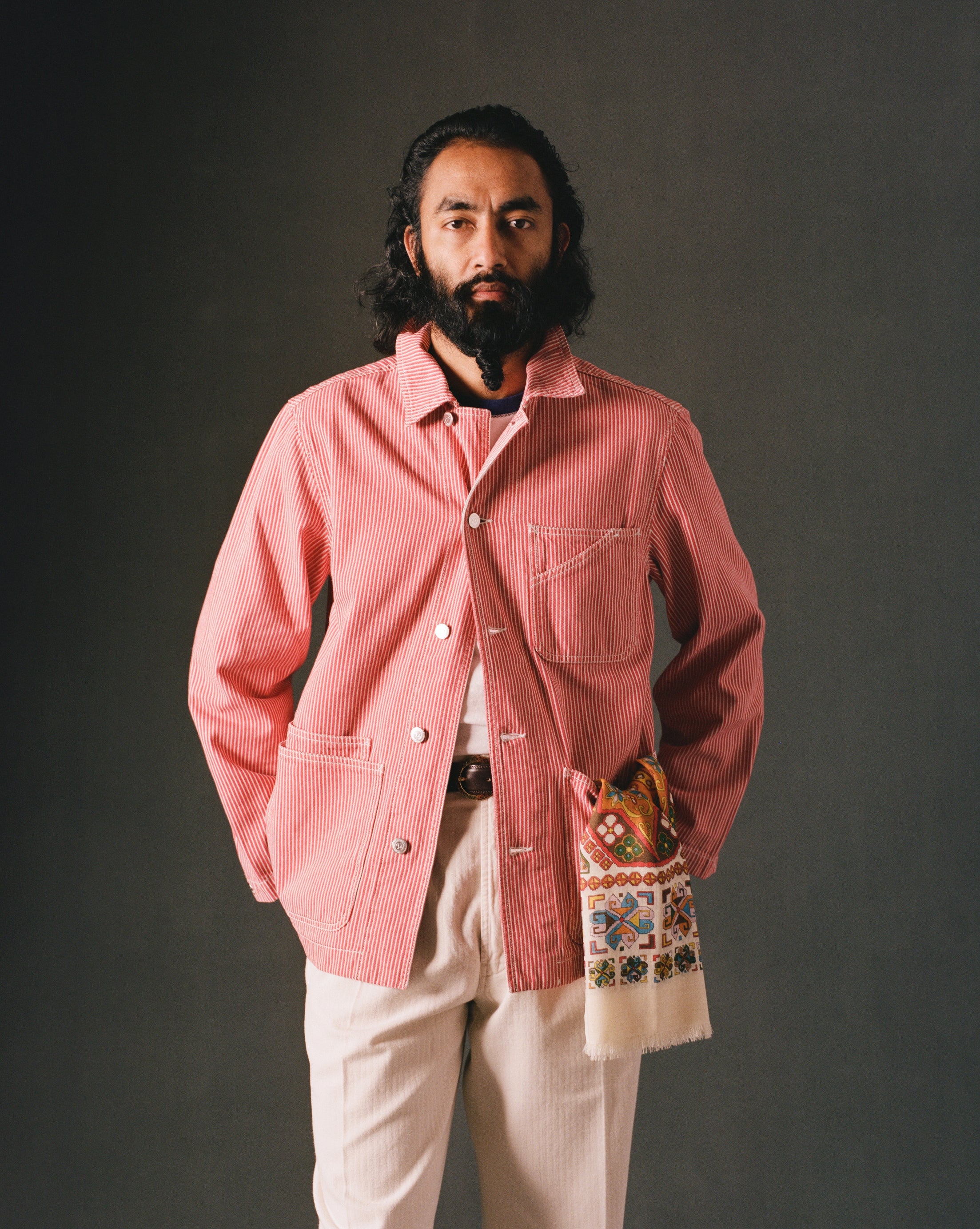 Red Stripe Cotton Fatigue Jacket