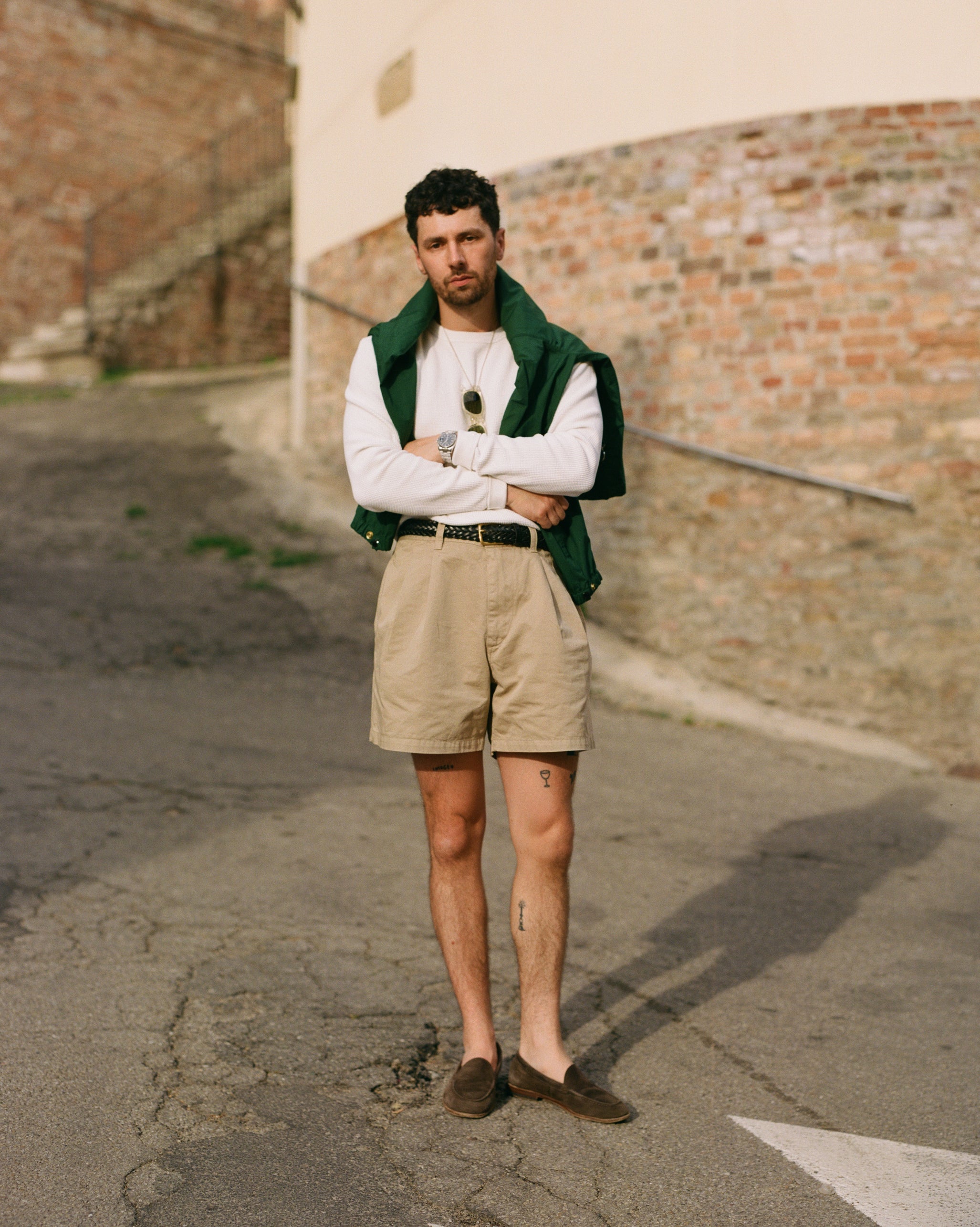 White Waffle Knit Long-Sleeve Hiking T-Shirt