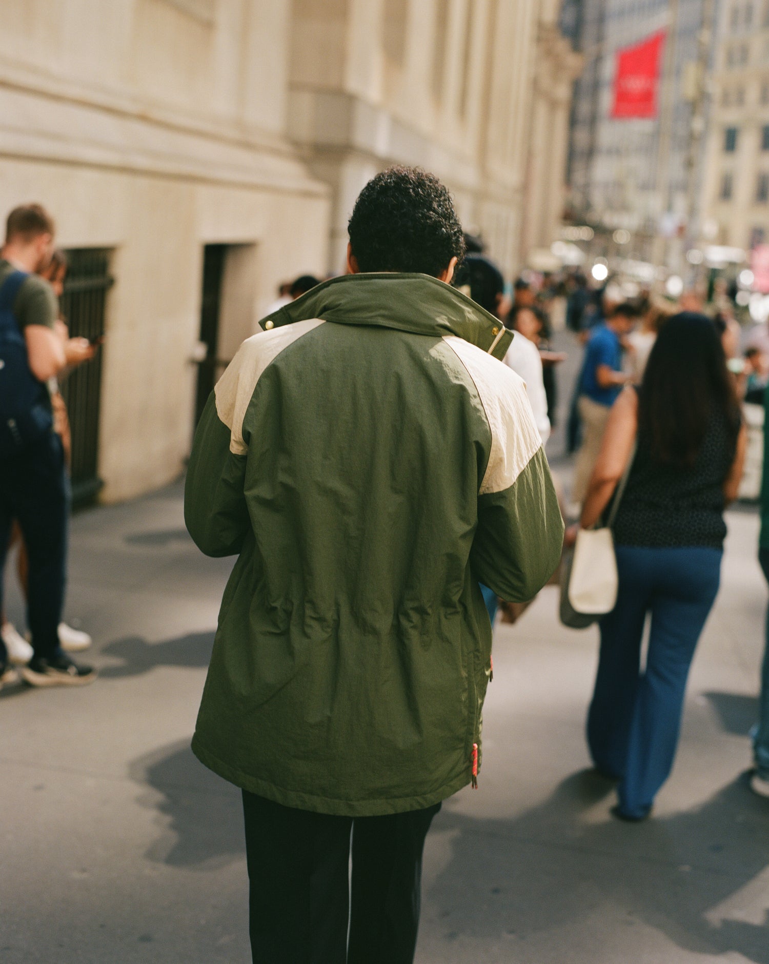 Olive and Ecru Nylon Windbreaker