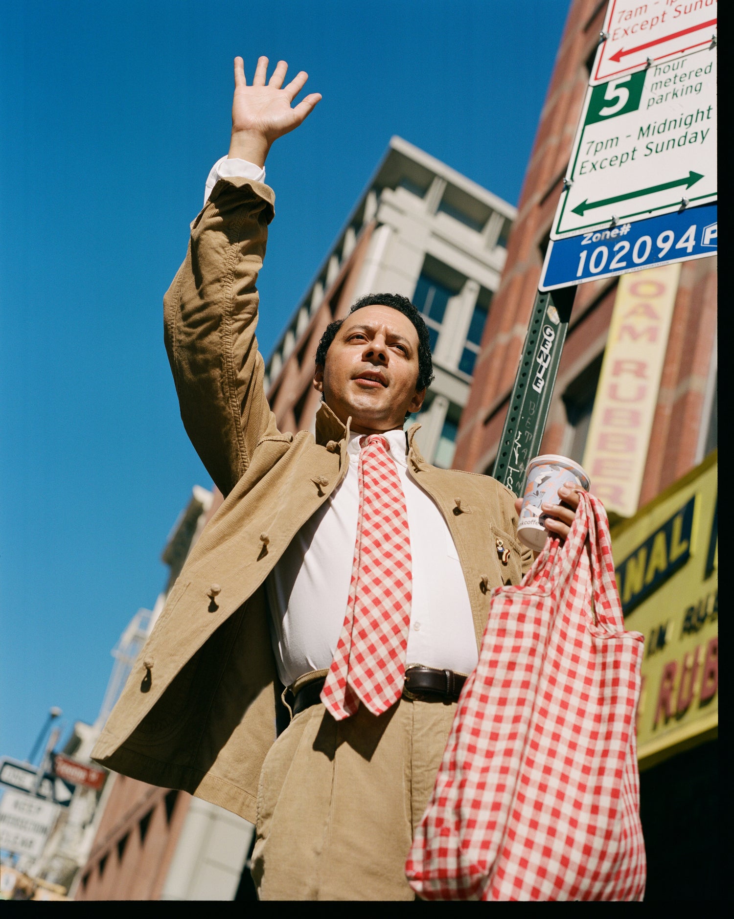 Red Gingham Check Linen Market Tote Bag