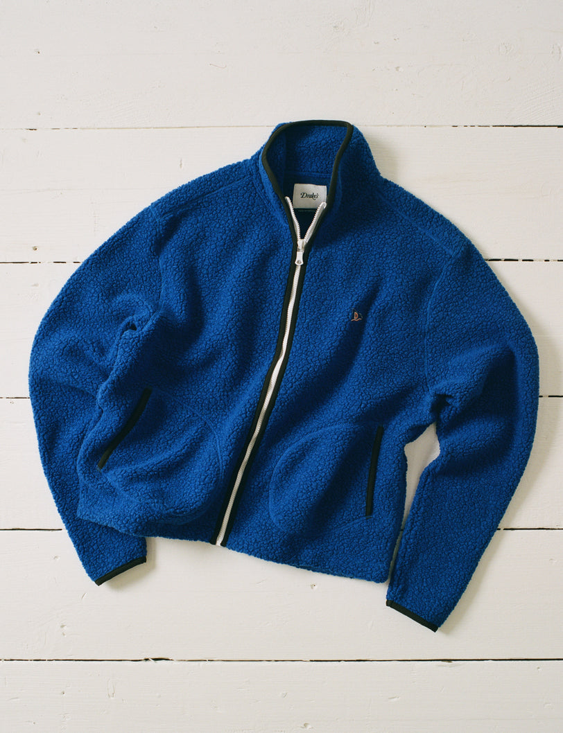 Blue Boucle Wool Zip Fleece Jacket