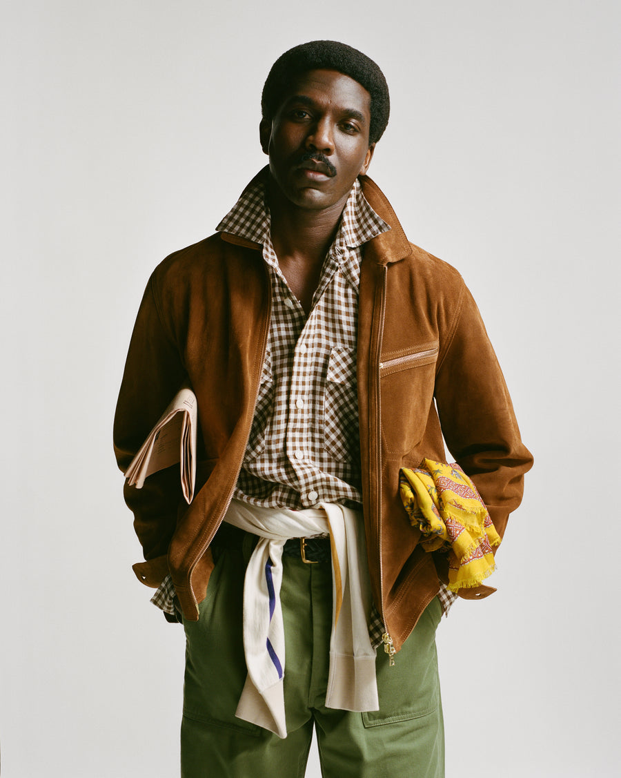 Brown Gingham Check Linen Two-Pocket Western Shirt