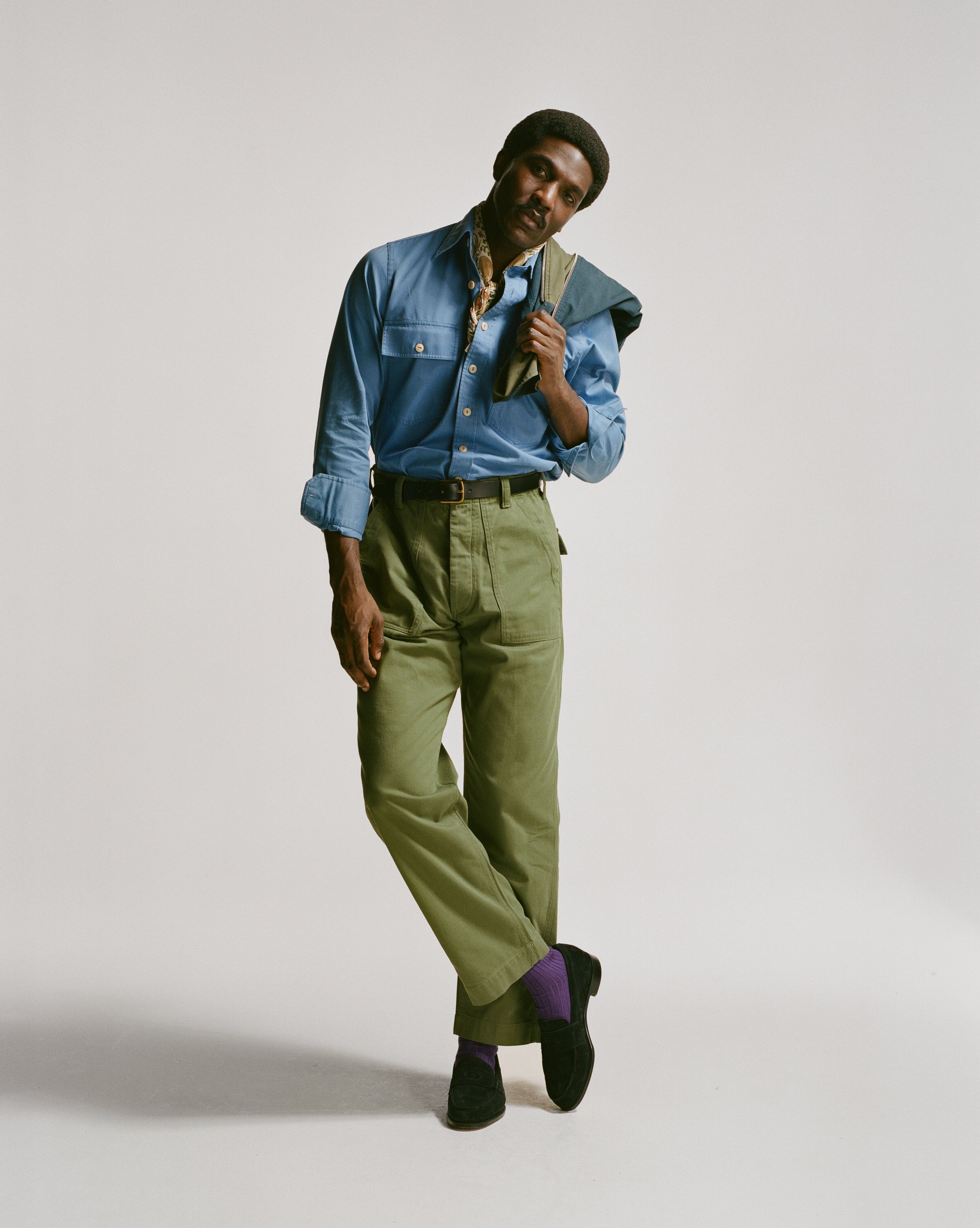 Blue Cotton Long Point Collar Work Shirt Blue Cotton Long Point Collar Work Shirt