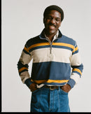 Navy and Yellow Stripe Cotton Quarter Zip Rugby Shirt