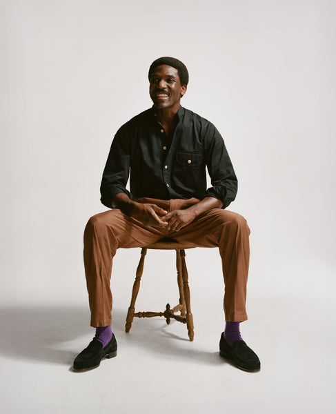 Black Cotton Mandarin Collar Shirt – Drakes US
