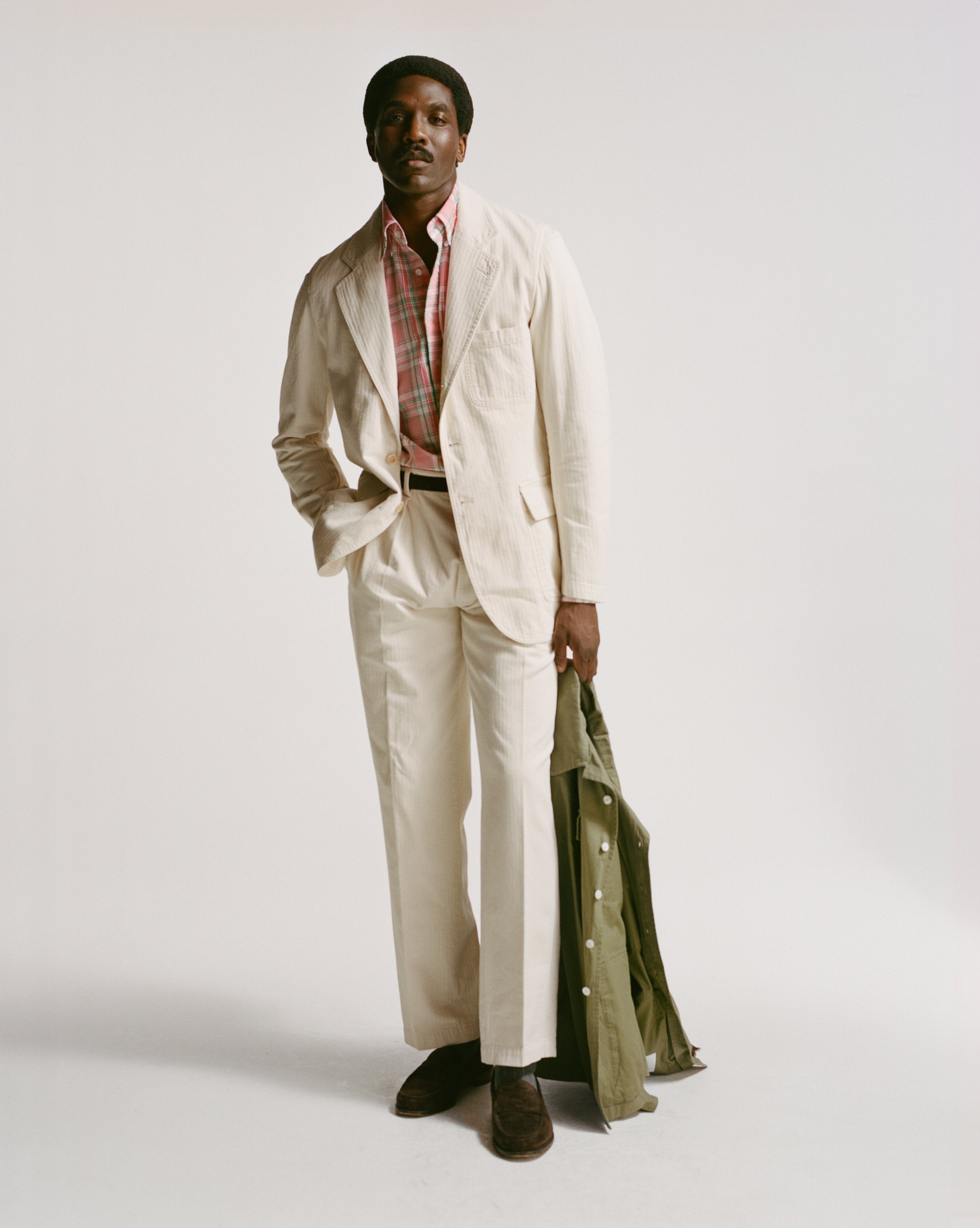 Ecru Herringbone Twill Cotton Games Trouser