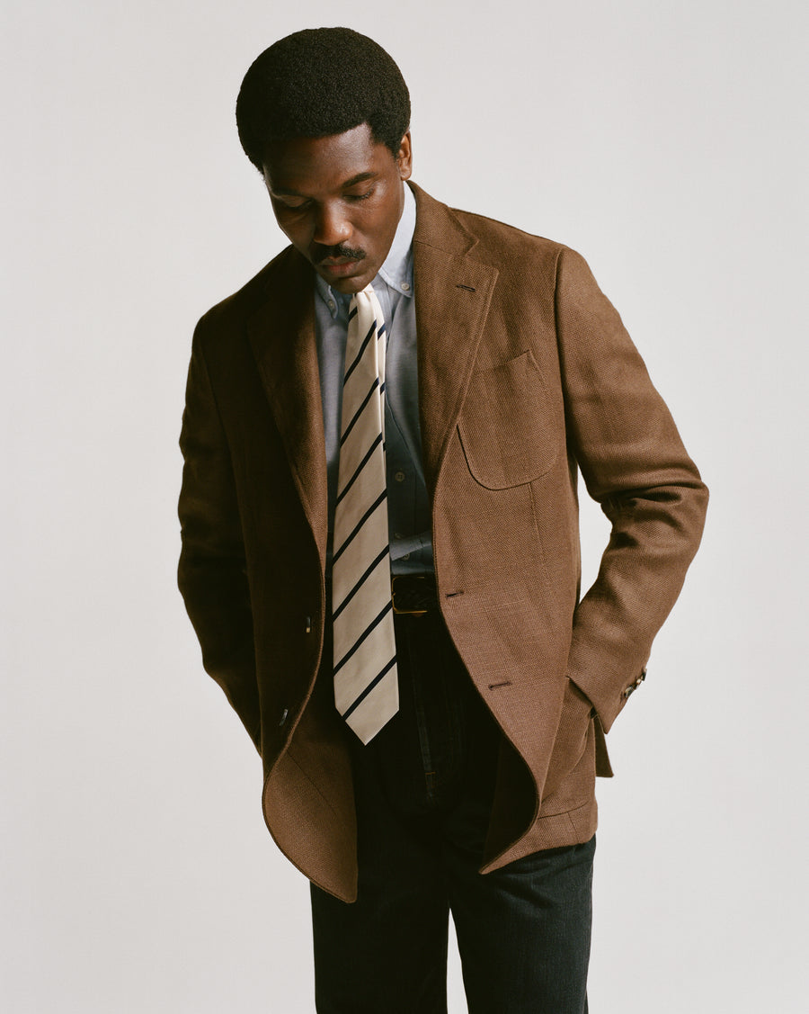 White and Navy Bar Stripe Repp Silk Tipped Tie