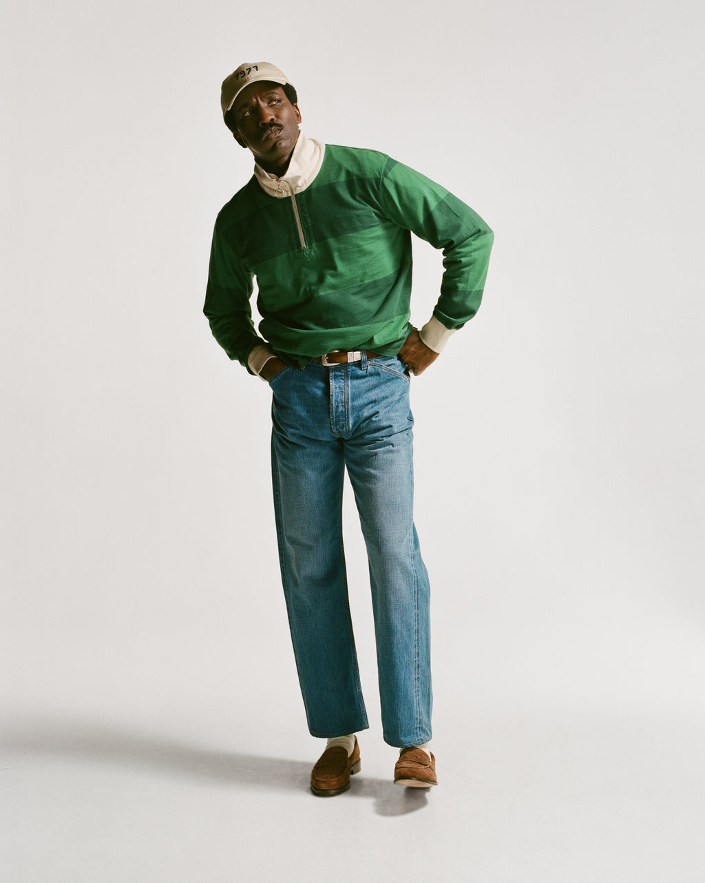 Green Block Stripe Cotton Quarter Zip Rugby Shirt – Drakes US