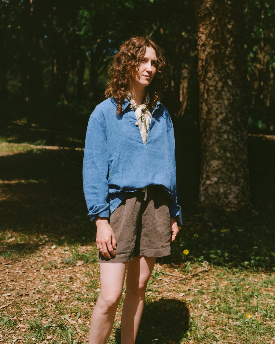 Brown Linen Drawstring Shorts