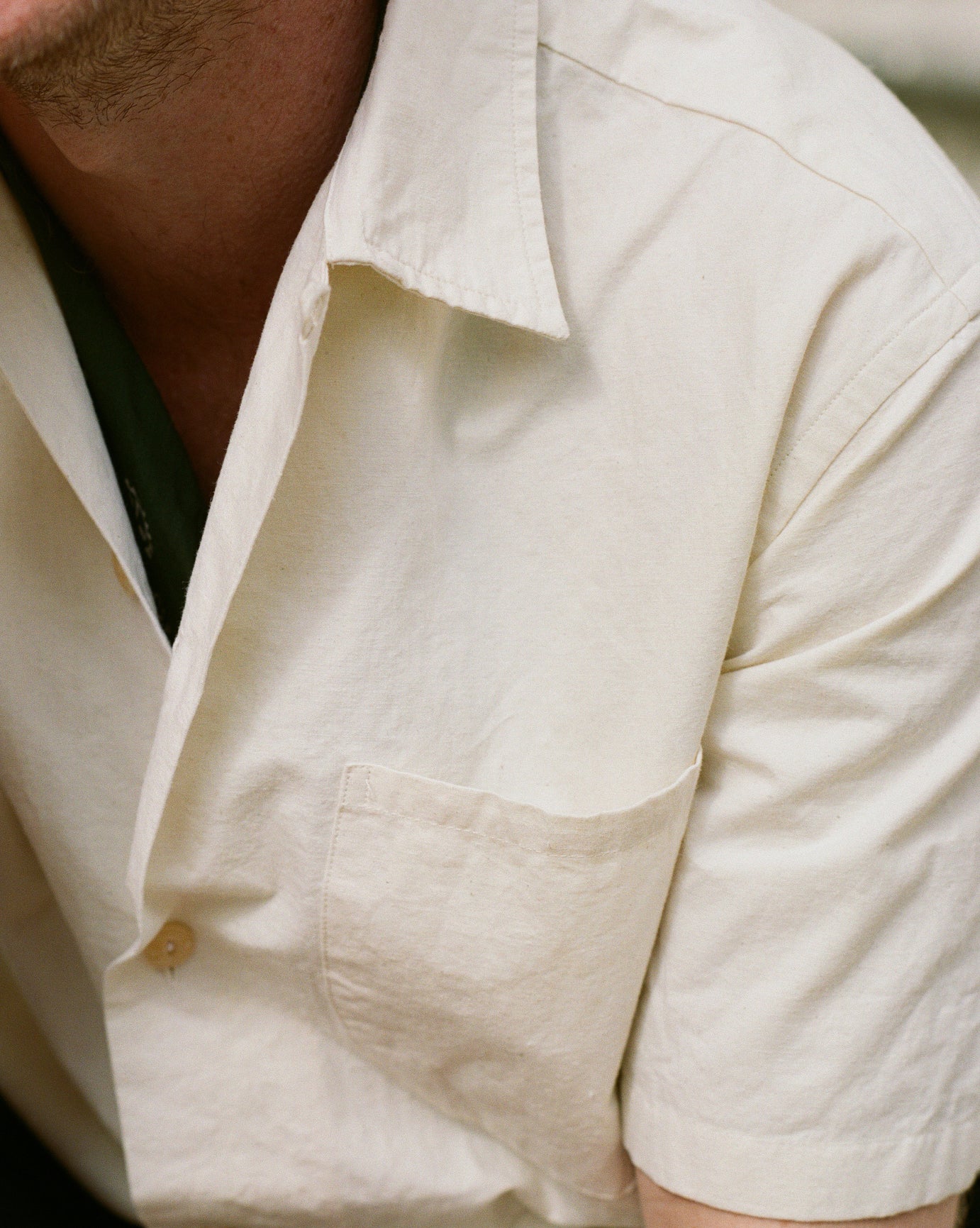 Drake's Ecru Cotton-Hemp Camp Collar Short Sleeve Shirt for Men, XS