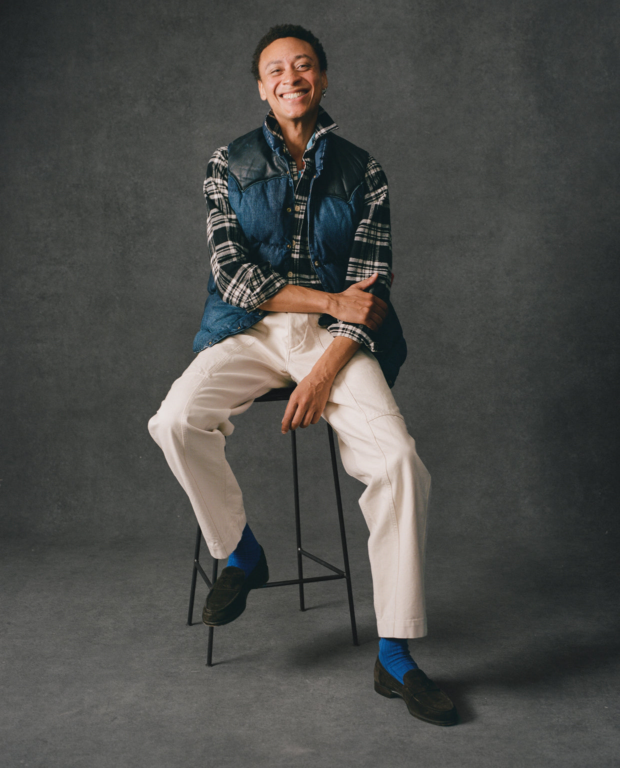 Black Check Cotton Two-Pocket Work Shirt