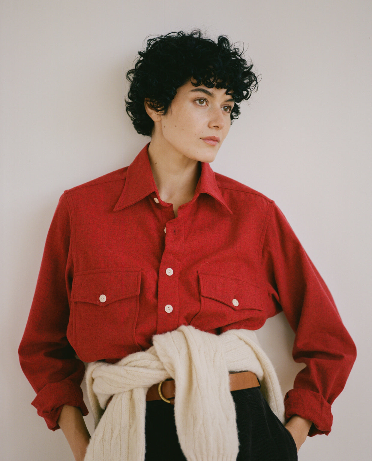 Red Wool Two-Pocket Work Shirt