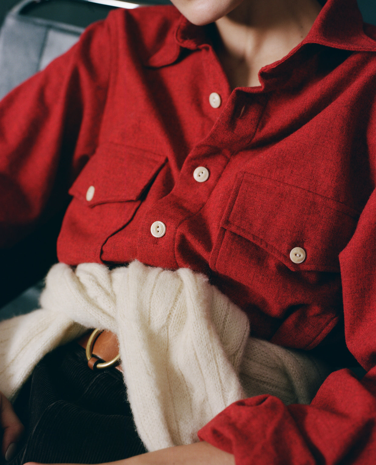 Red Wool Two-Pocket Work Shirt