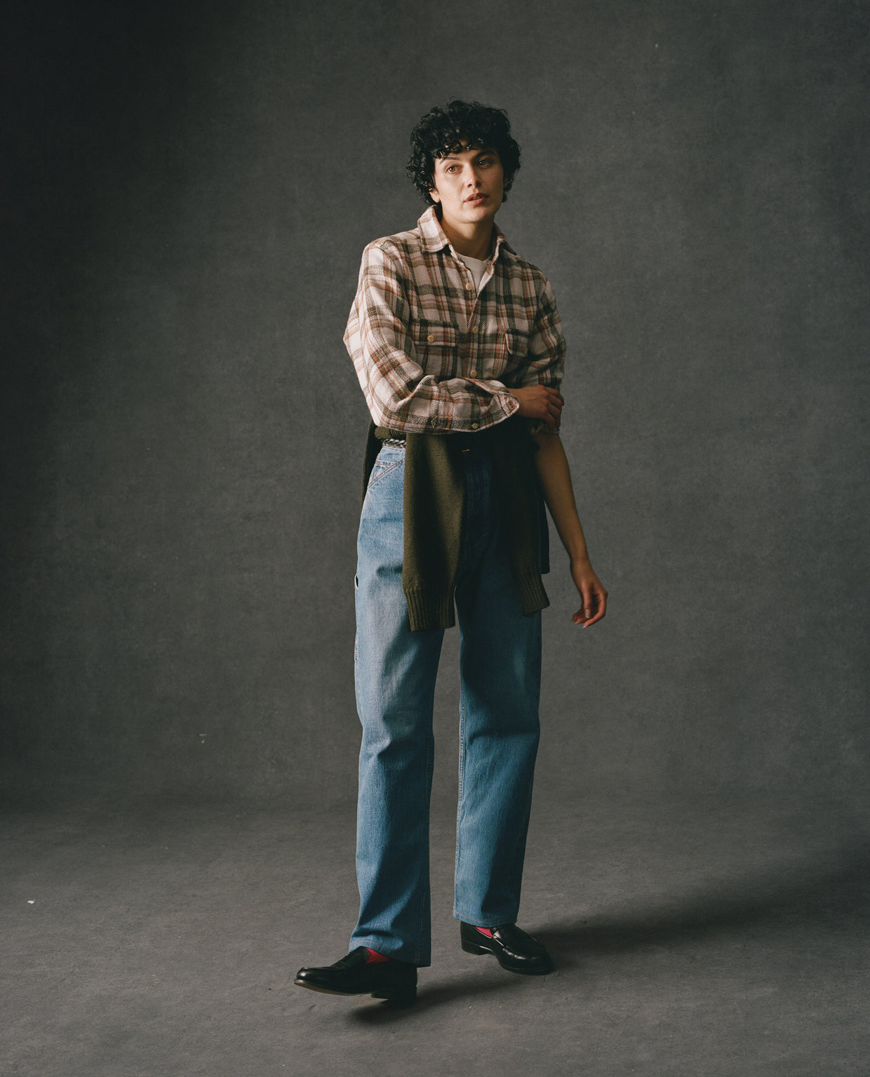 Ecru Check Cotton Two-Pocket Work Shirt