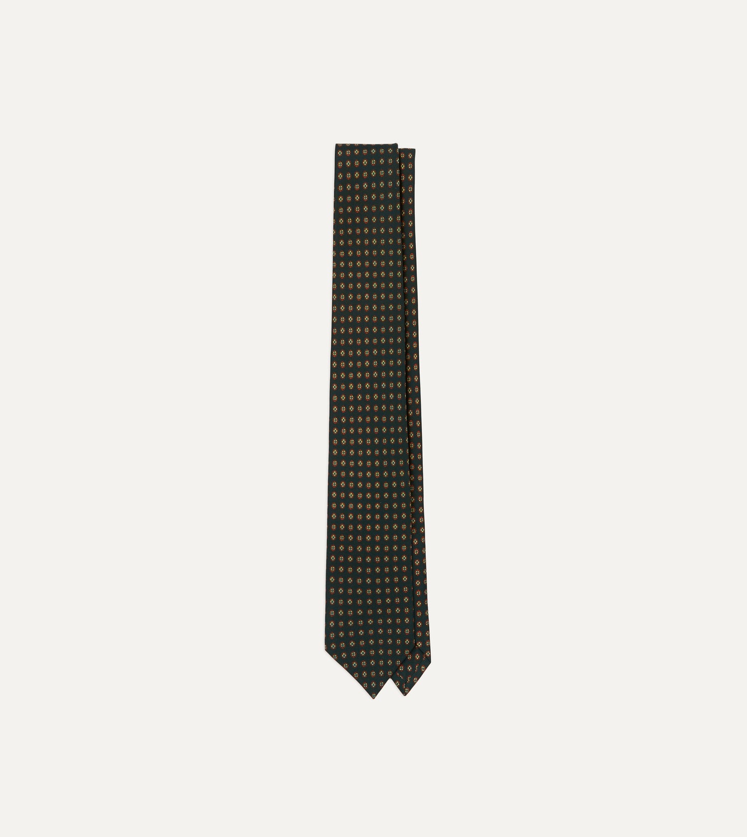 Green Micro Geometric Print Silk Self Tipped Tie