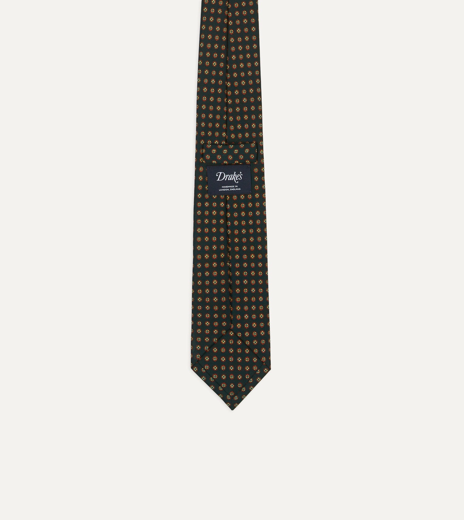 Green Micro Geometric Print Silk Self Tipped Tie