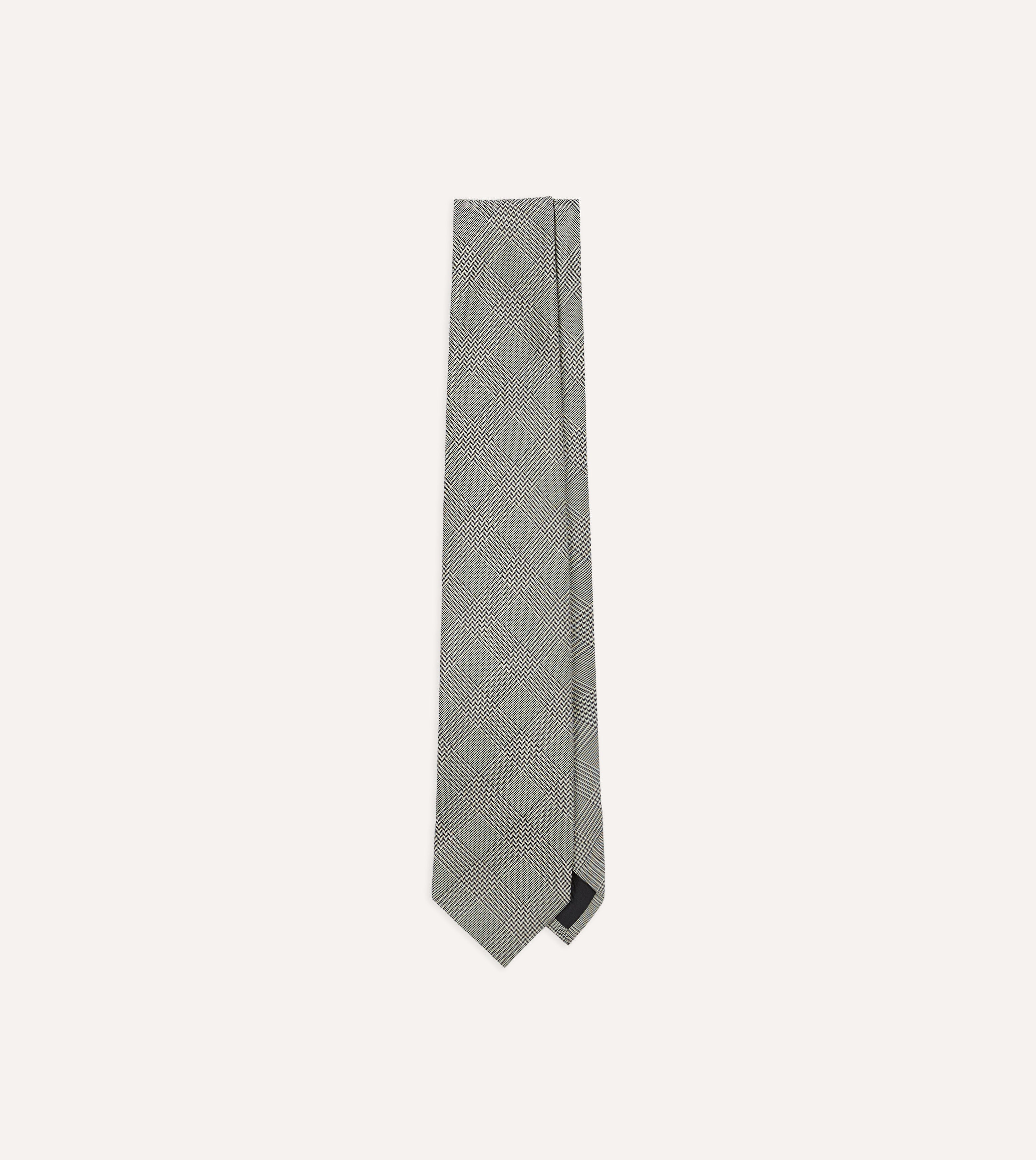 Grey Prince of Wales Check Tipped Silk Tie