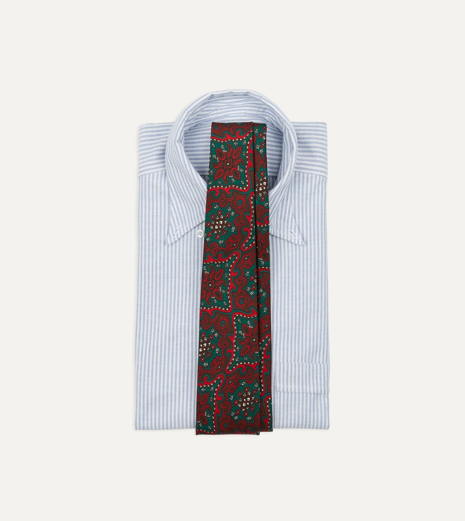 Red and Green Baroque Print Silk Self Tipped Tie