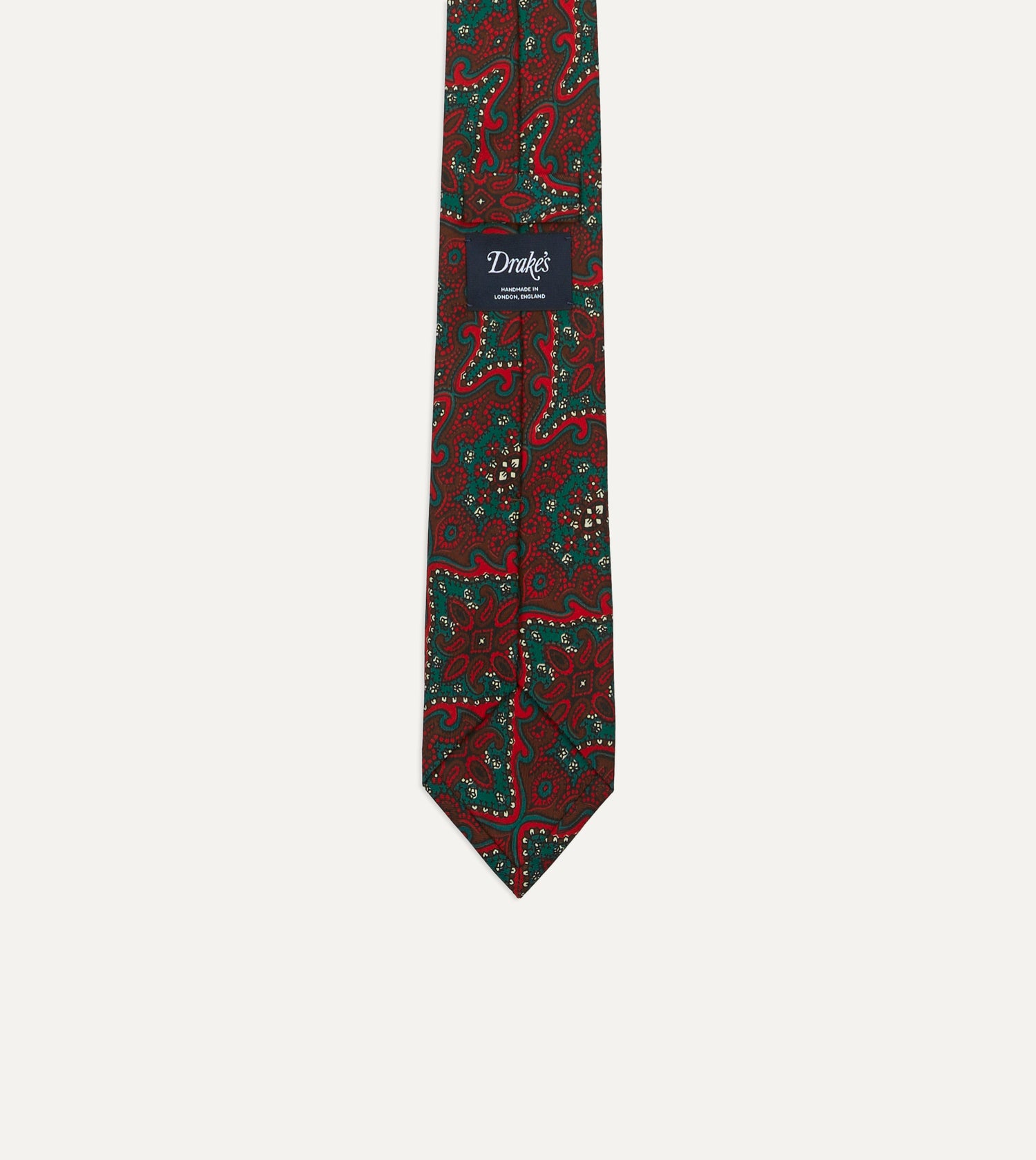 Red and Green Baroque Print Silk Self Tipped Tie