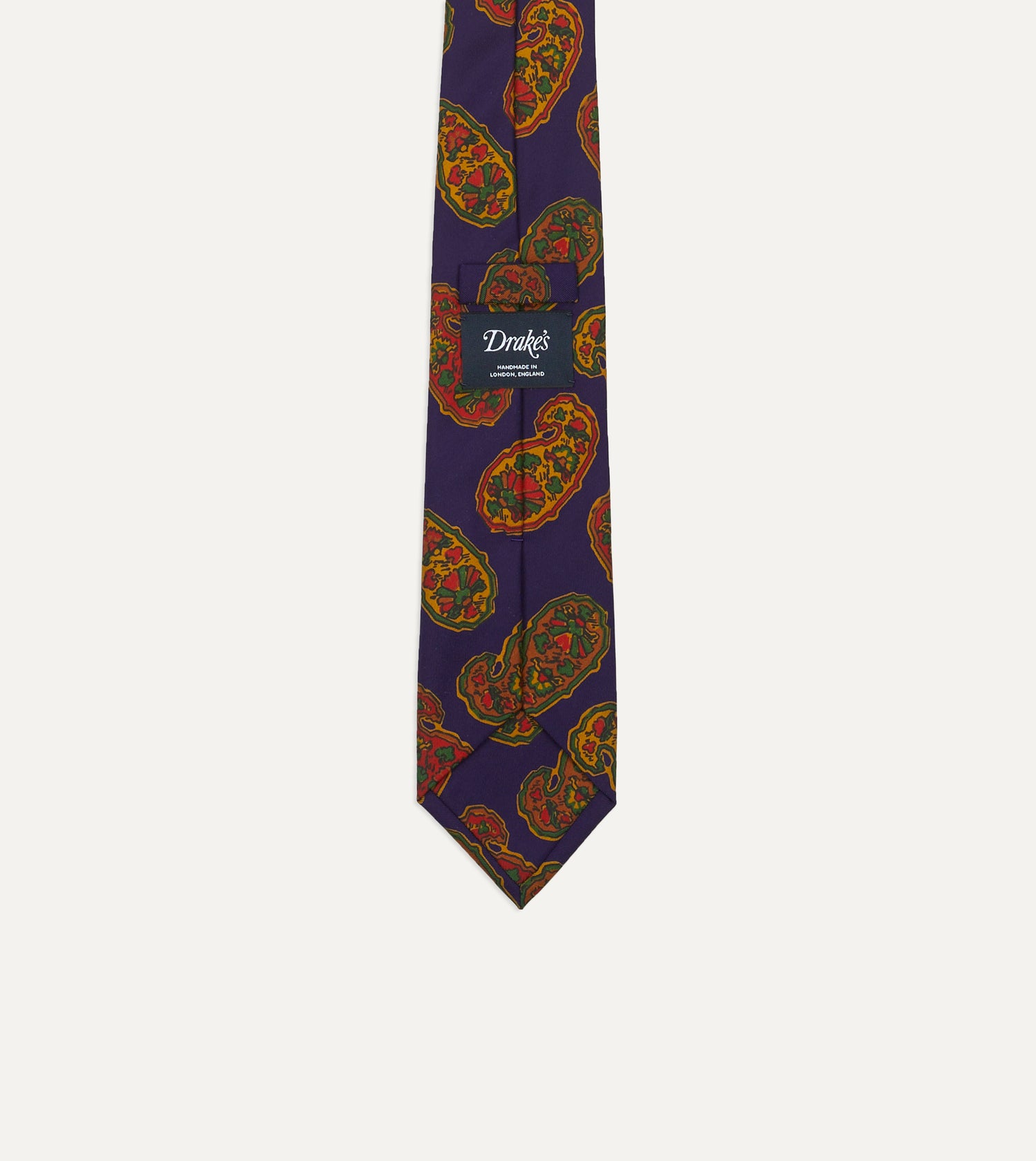 Purple Large Paisley Print Silk Self Tipped Tie