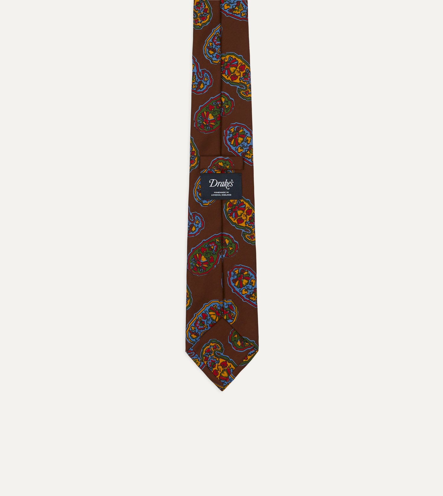 Brown Large Paisley Print Silk Self Tipped Tie