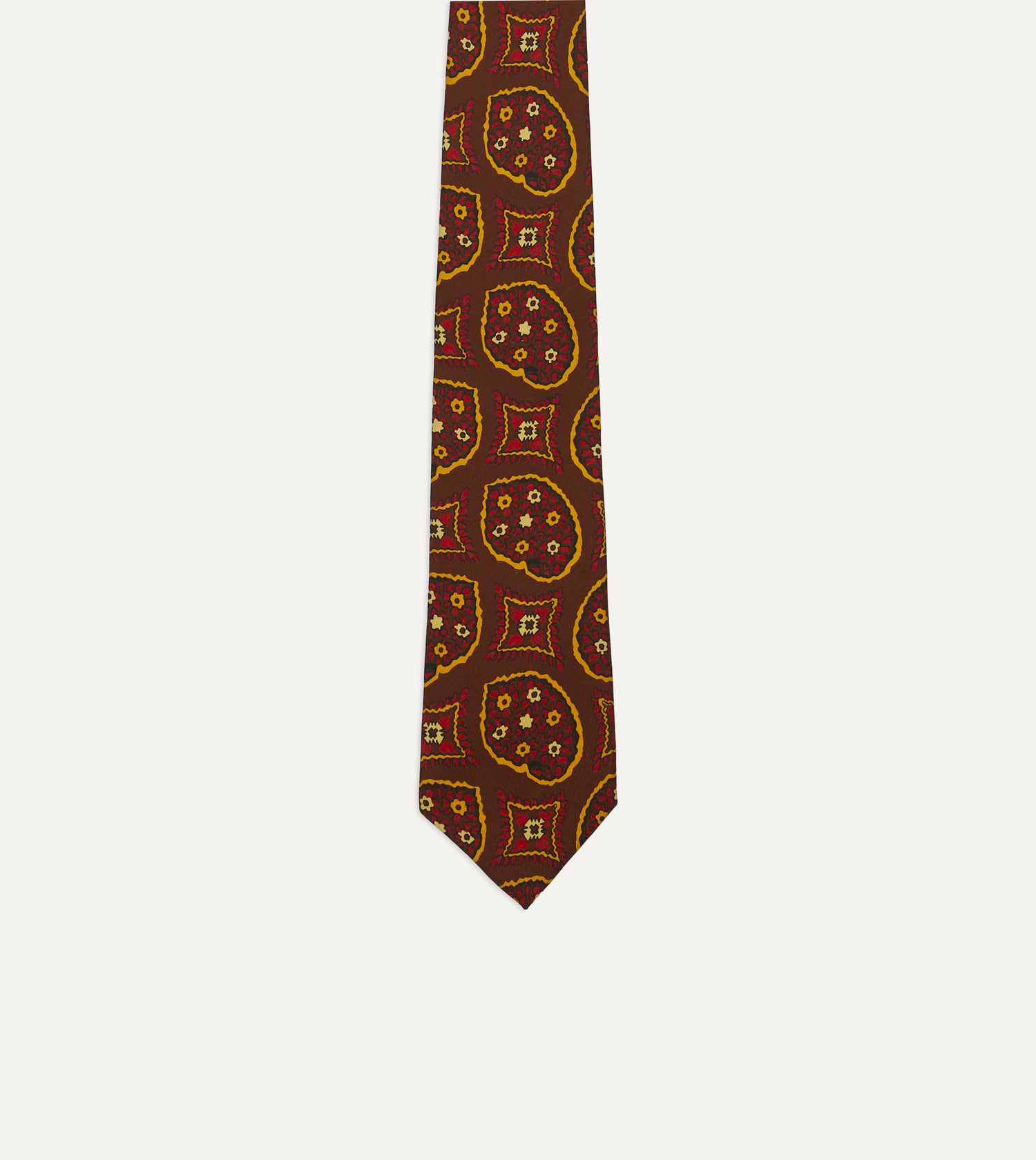 Brown Exploded Paisley Print Silk Self Tipped Tie