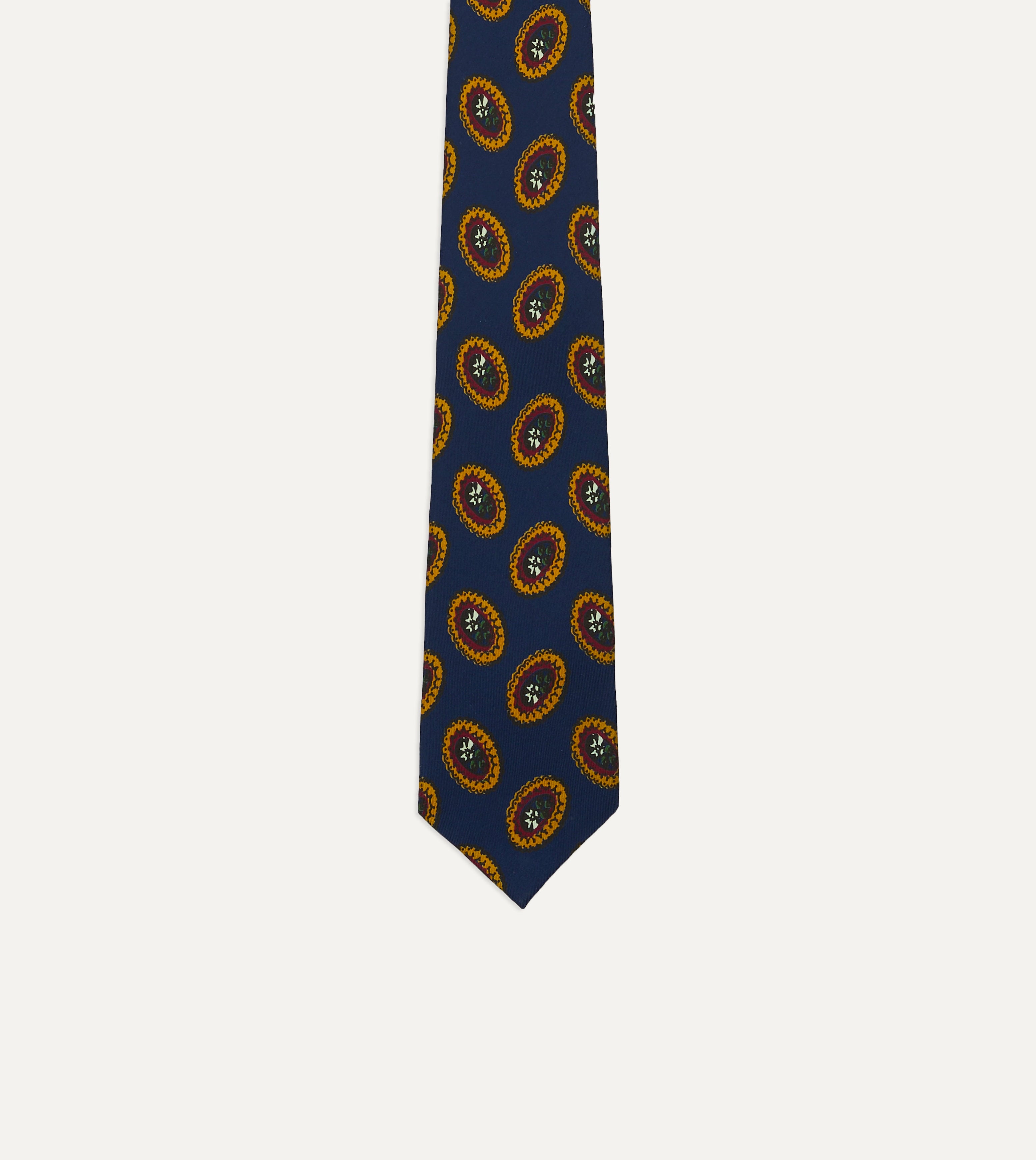 Blue Oval Medallion Print Silk Self Tipped Tie