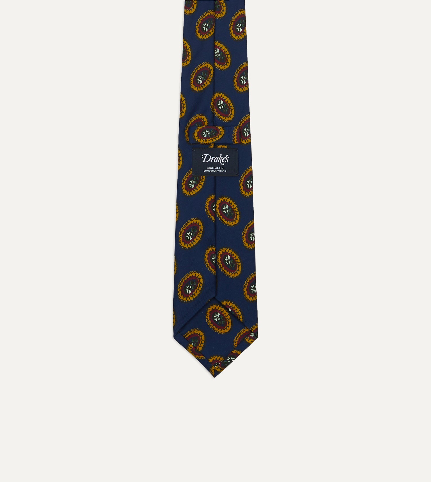 Blue Oval Medallion Print Silk Self Tipped Tie