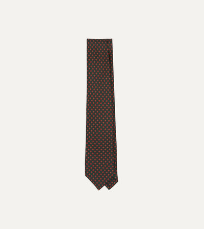 Green Micro Geometric Print Silk Twill Self Tipped Tie – Drakes US
