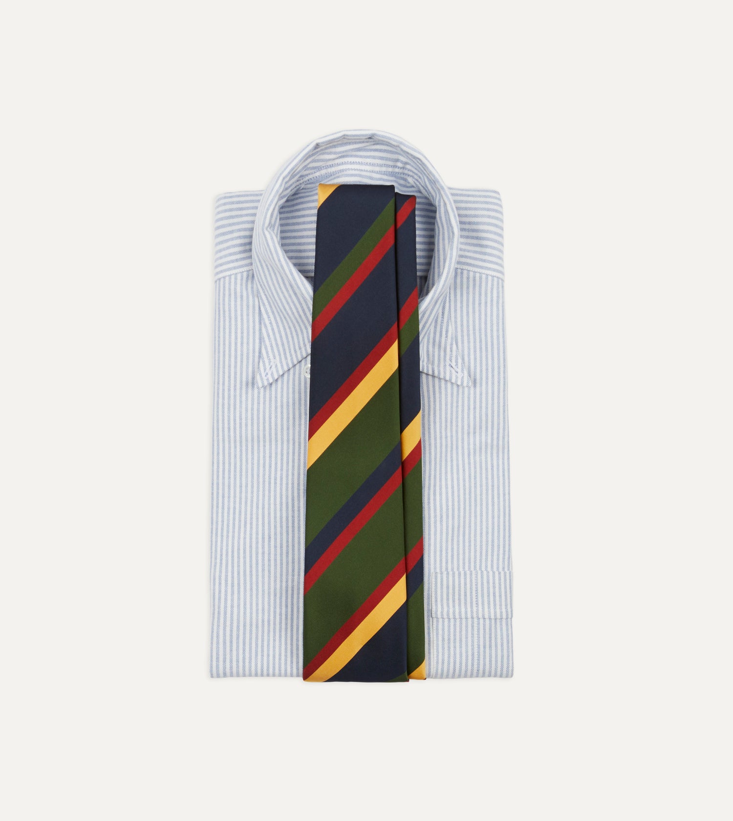 Navy, Red, Green and Yellow Stripe Silk Hand Rolled Tie