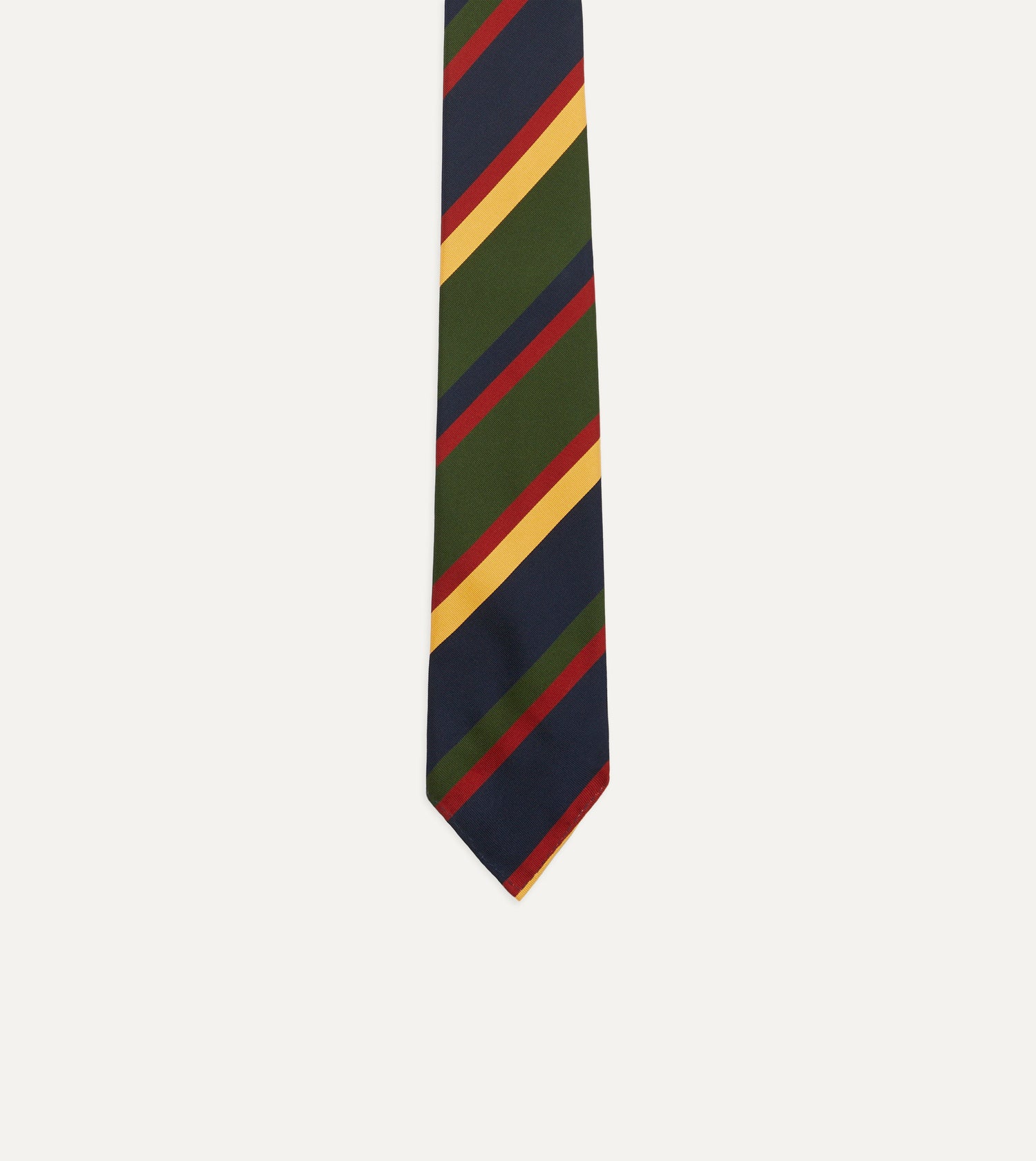 Navy, Red, Green and Yellow Stripe Silk Hand Rolled Tie