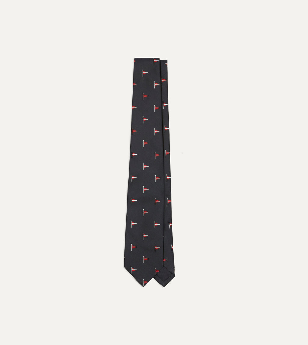 Navy Red Pennant Motif Silk Tipped Tie – Drakes US
