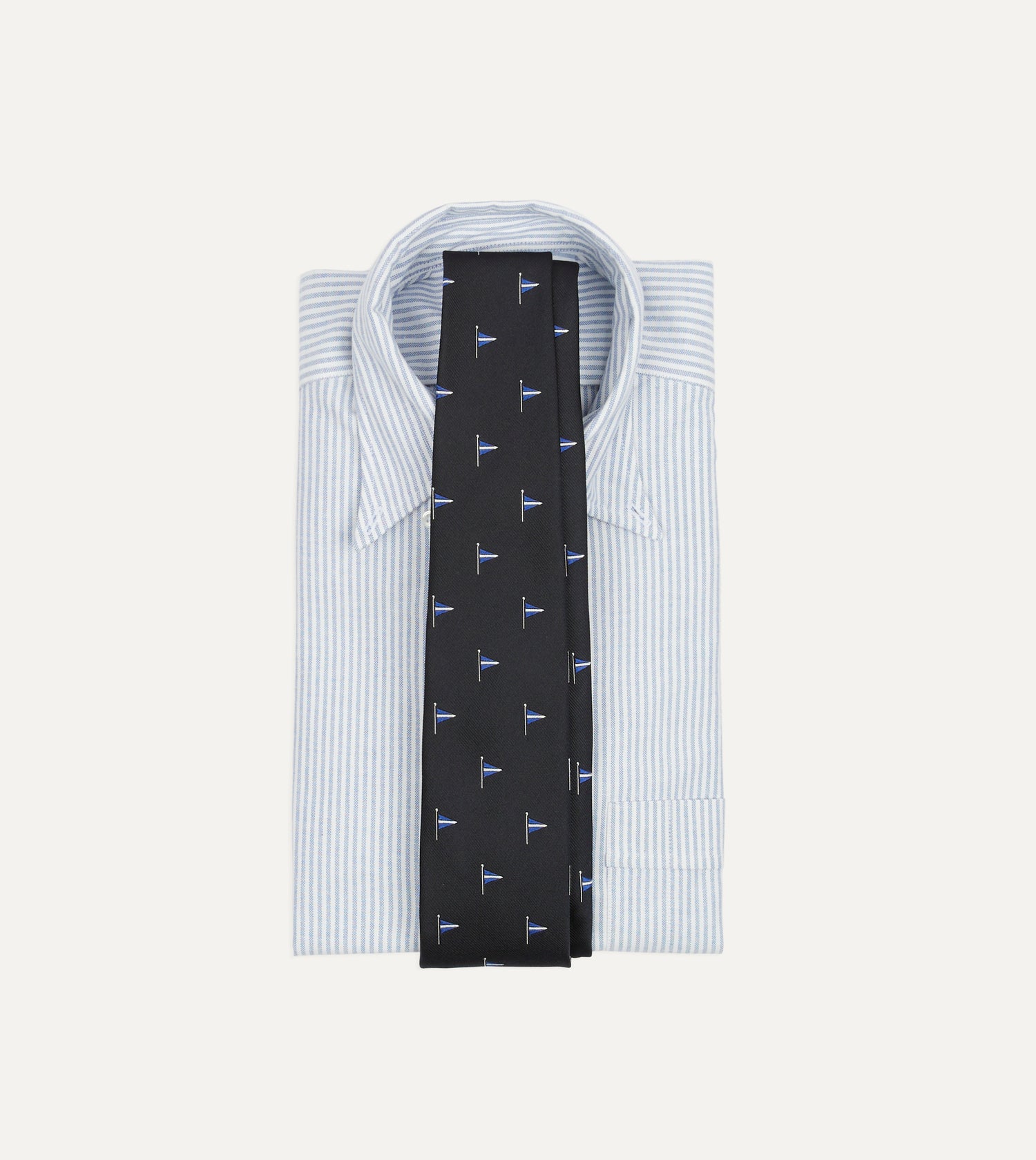 Navy Blue Pennant Motif Silk Tipped Tie