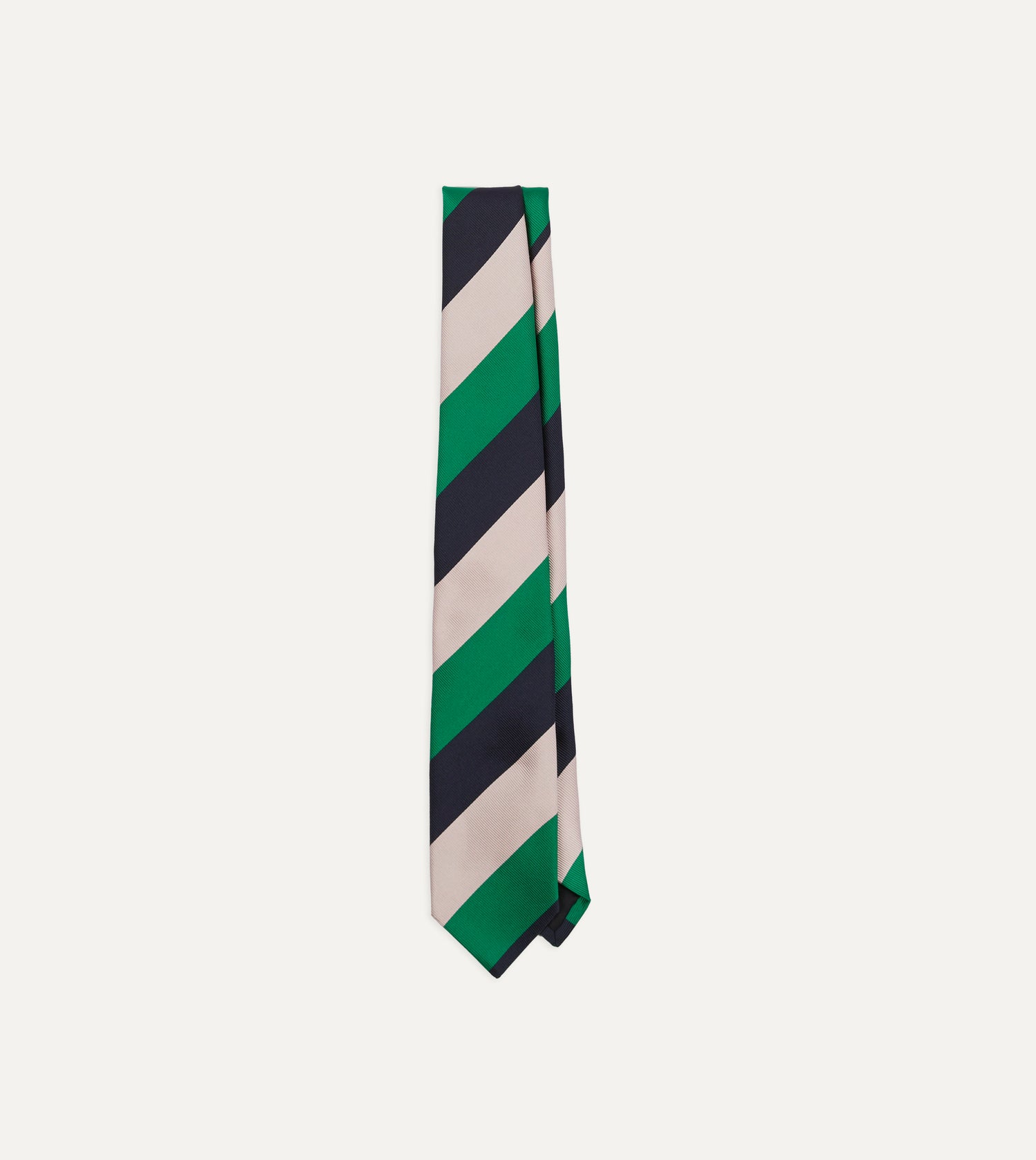 Bright Green, Navy and White Stripe Tipped Repp Silk Tie