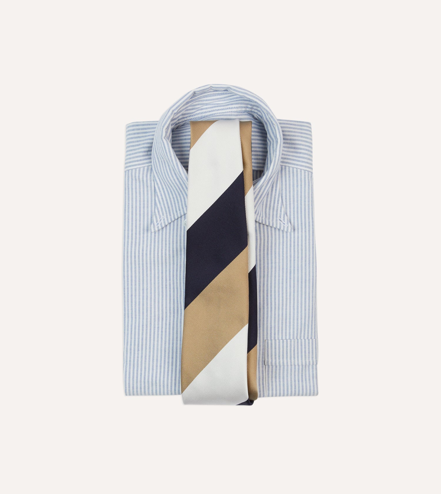 White, Navy and Brown Wide Stripe Repp Silk Tipped Tie