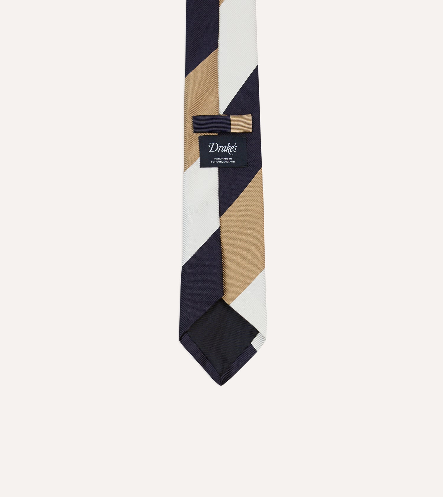 White, Navy and Brown Wide Stripe Repp Silk Tipped Tie