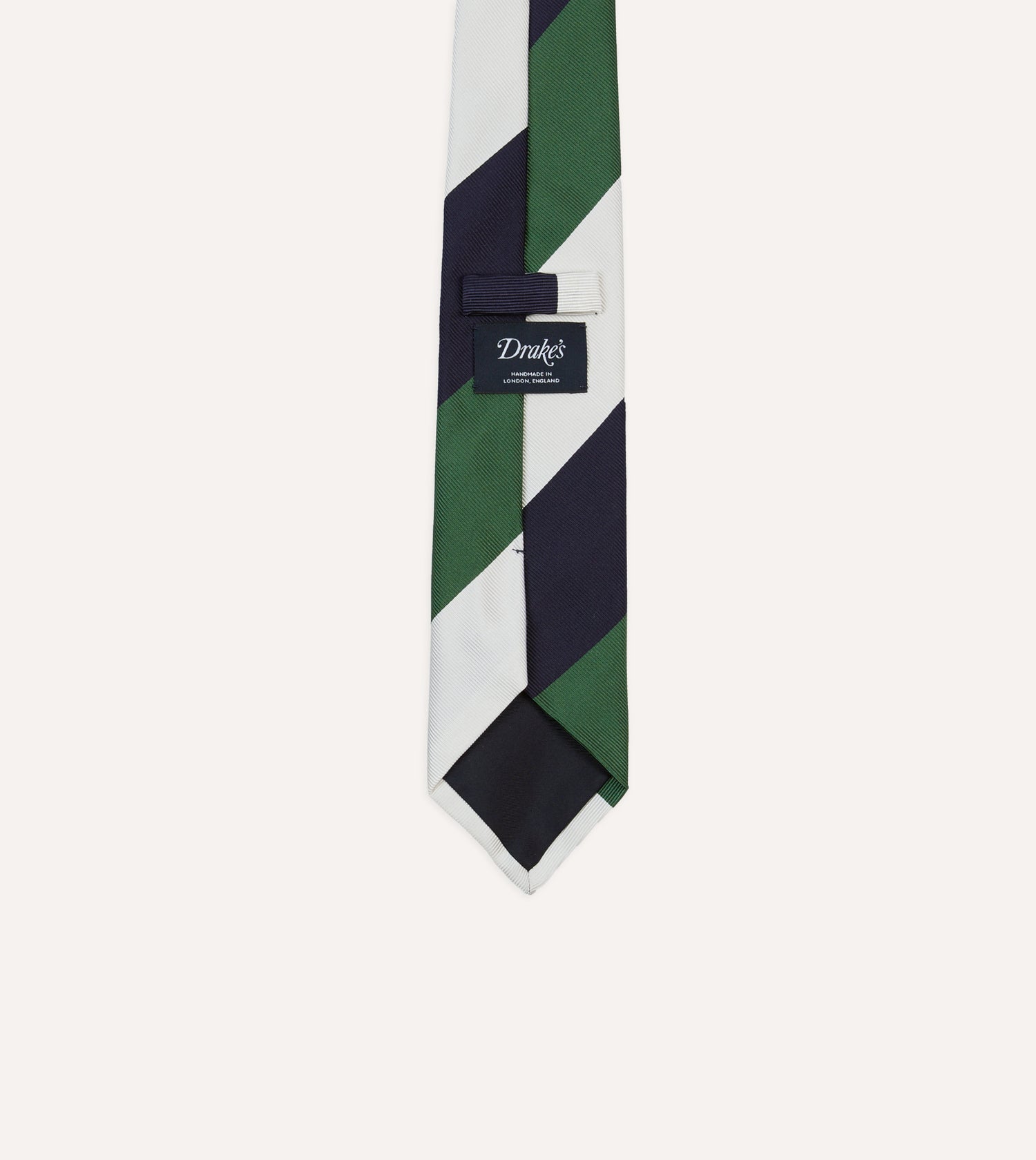 White, Navy and Green Wide Stripe Repp Silk Tipped Tie