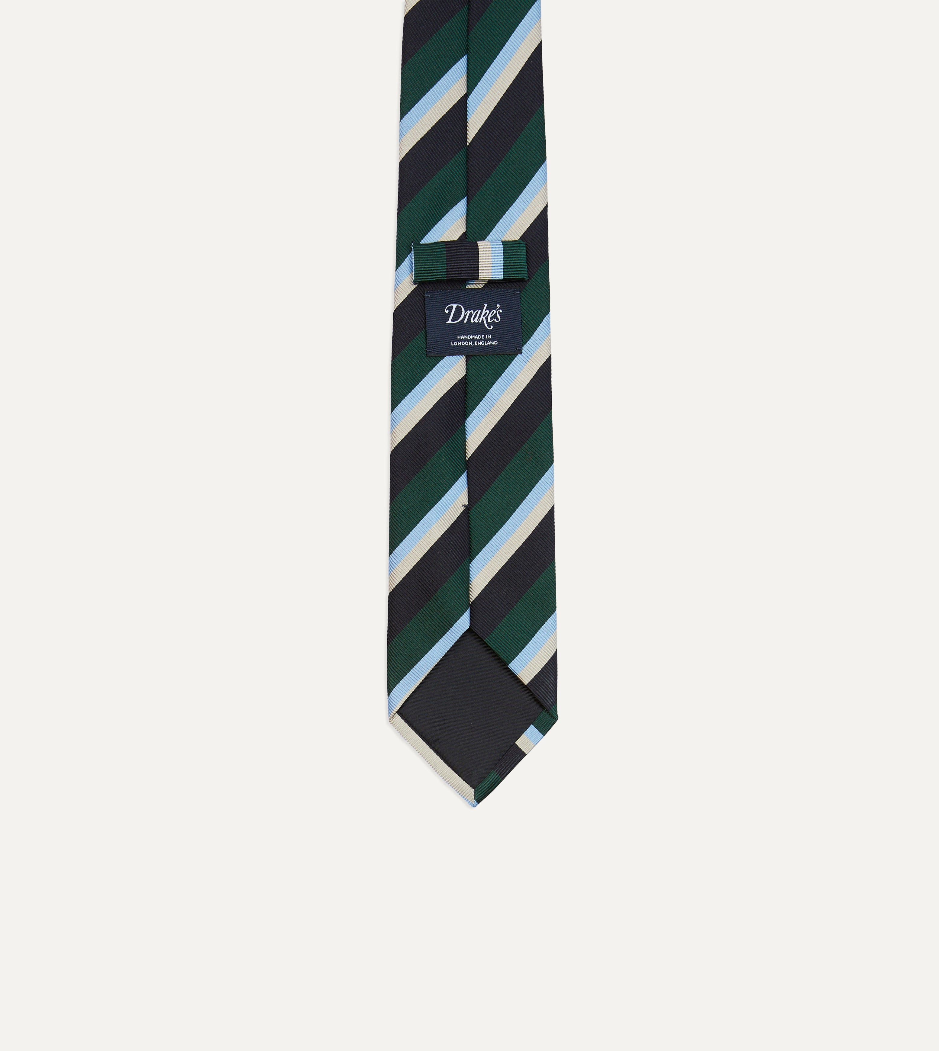 Green, Blue and White Multi Stripe Mogador Silk Tipped Tie