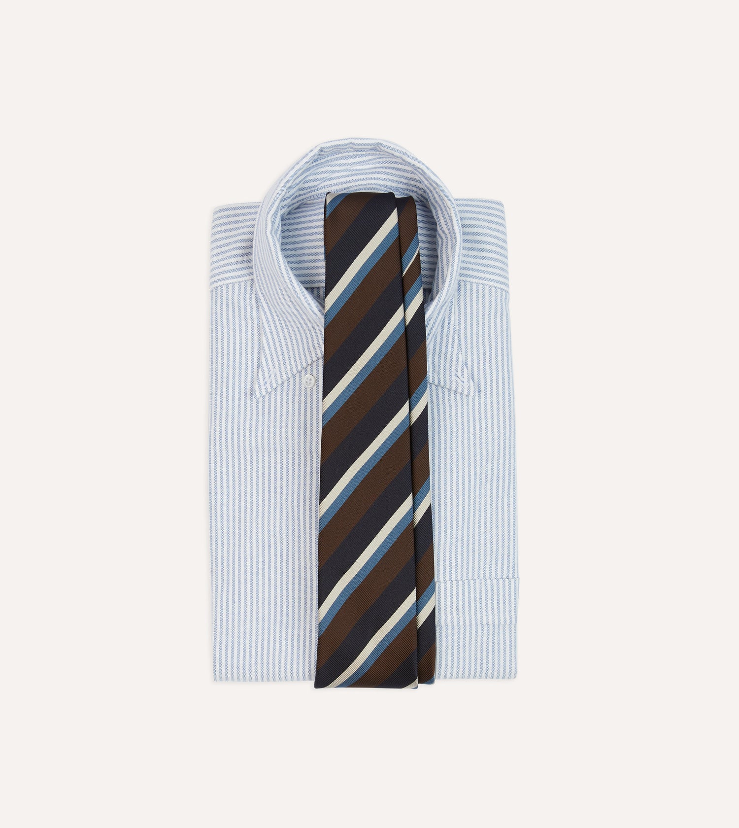 Brown, Blue and White Multi Stripe Mogador Silk Tipped Tie