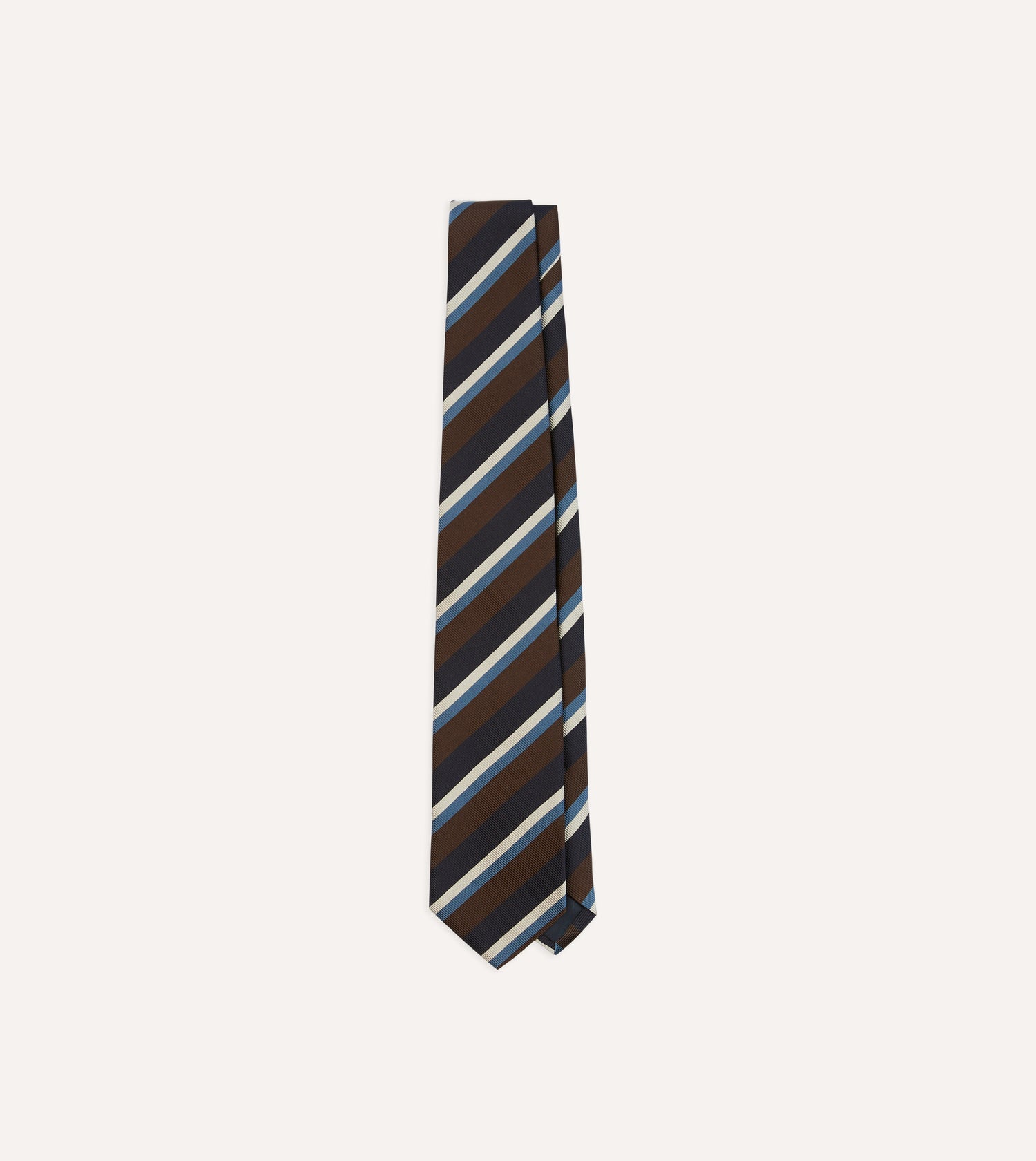 Brown, Blue and White Multi Stripe Mogador Silk Tipped Tie