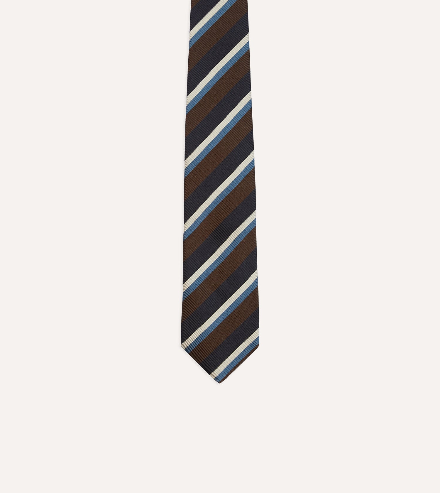 Brown, Blue and White Multi Stripe Mogador Silk Tipped Tie