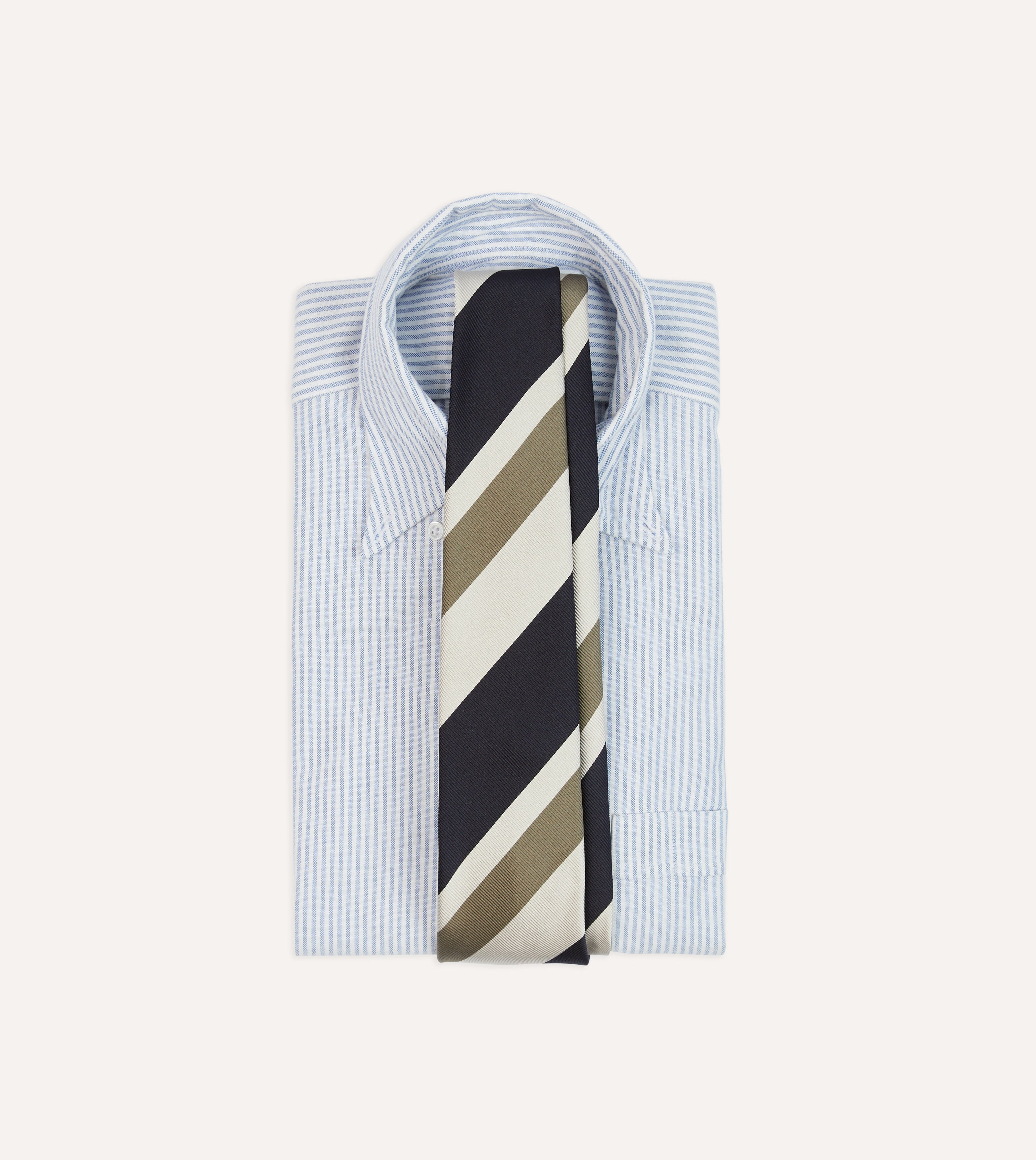 Navy and Olive Broad Stripe Silk Tipped Tie – Drakes US
