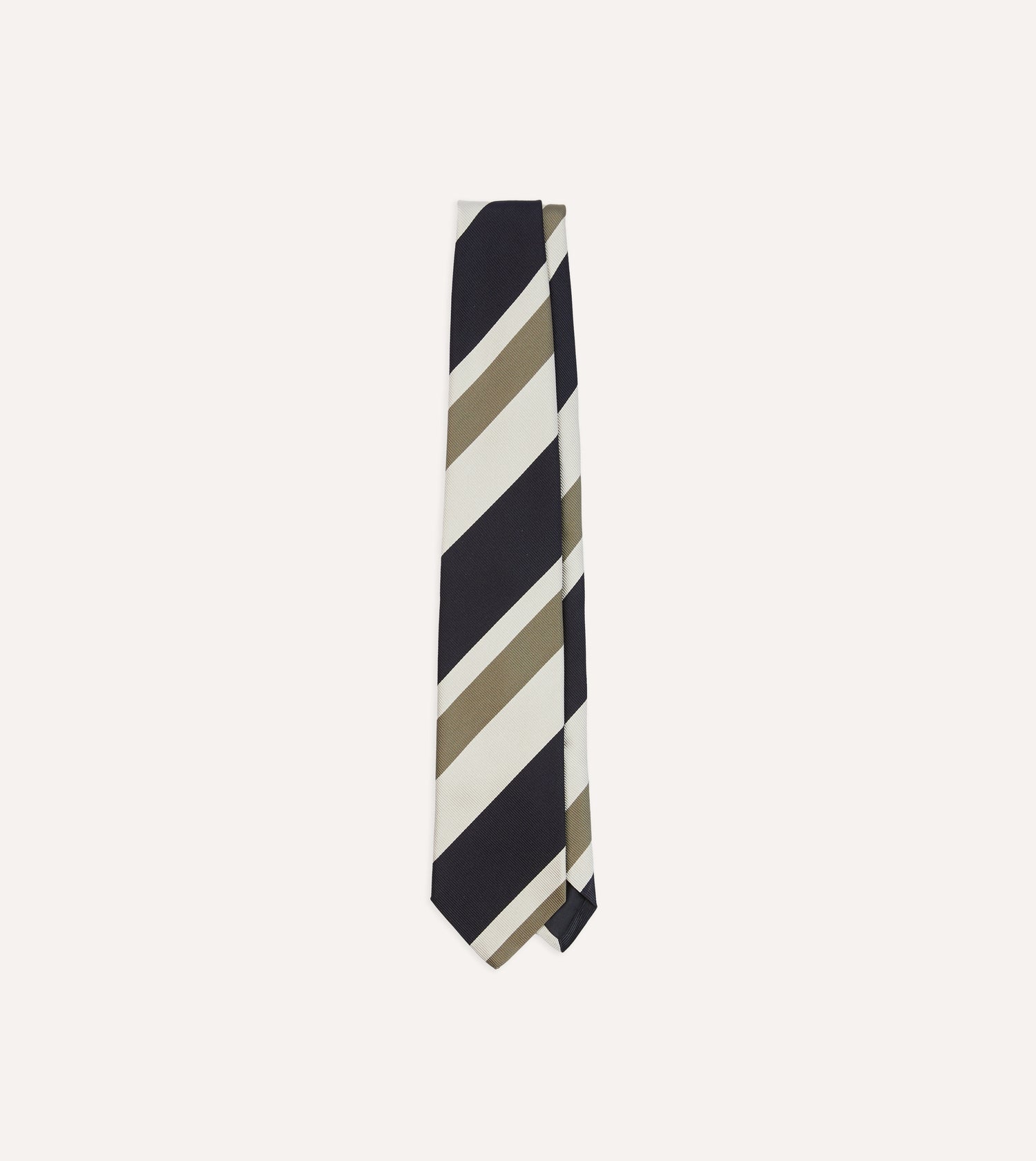 Navy and Olive Broad Stripe Silk Tipped Tie