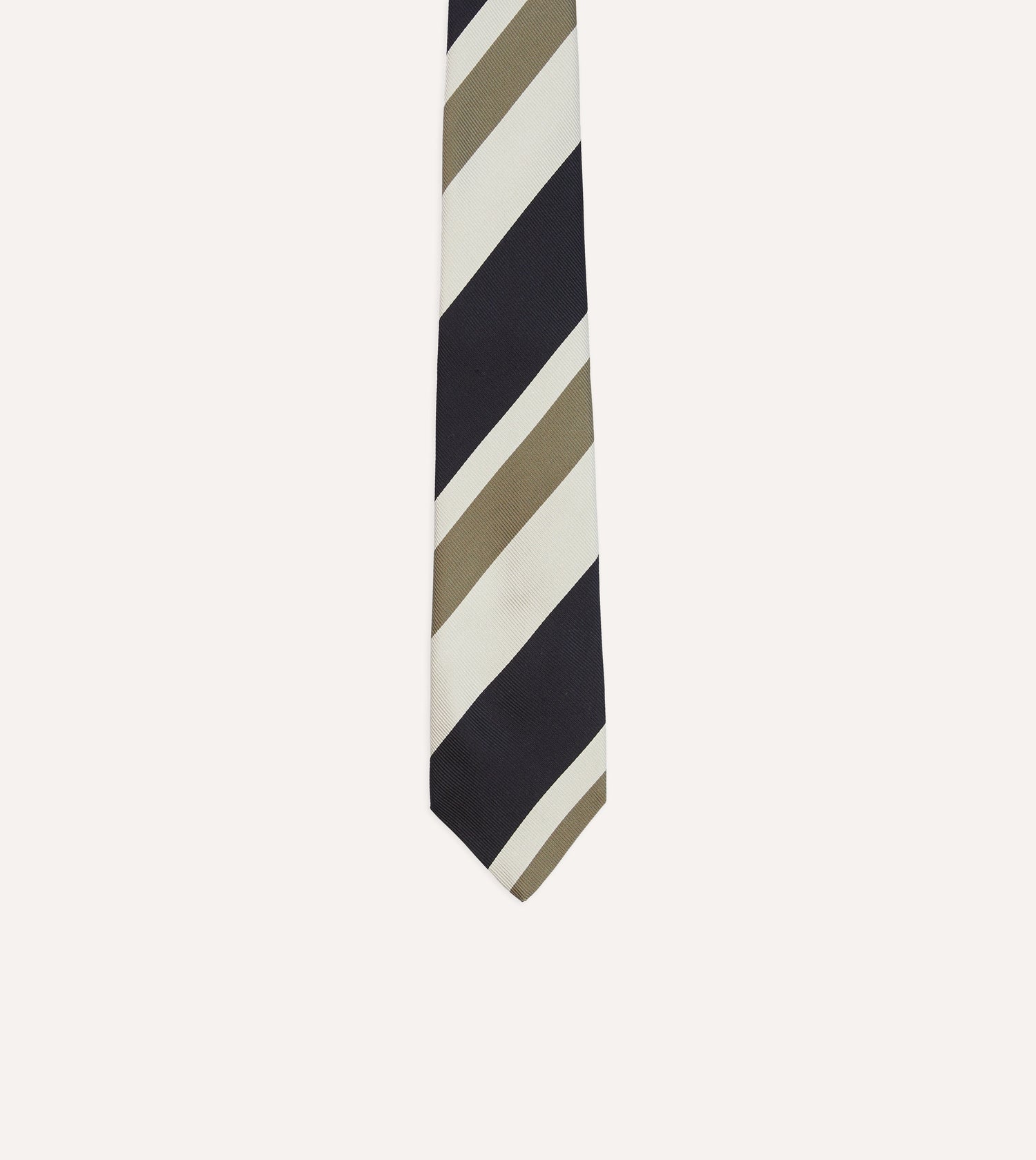 Navy and Olive Broad Stripe Silk Tipped Tie