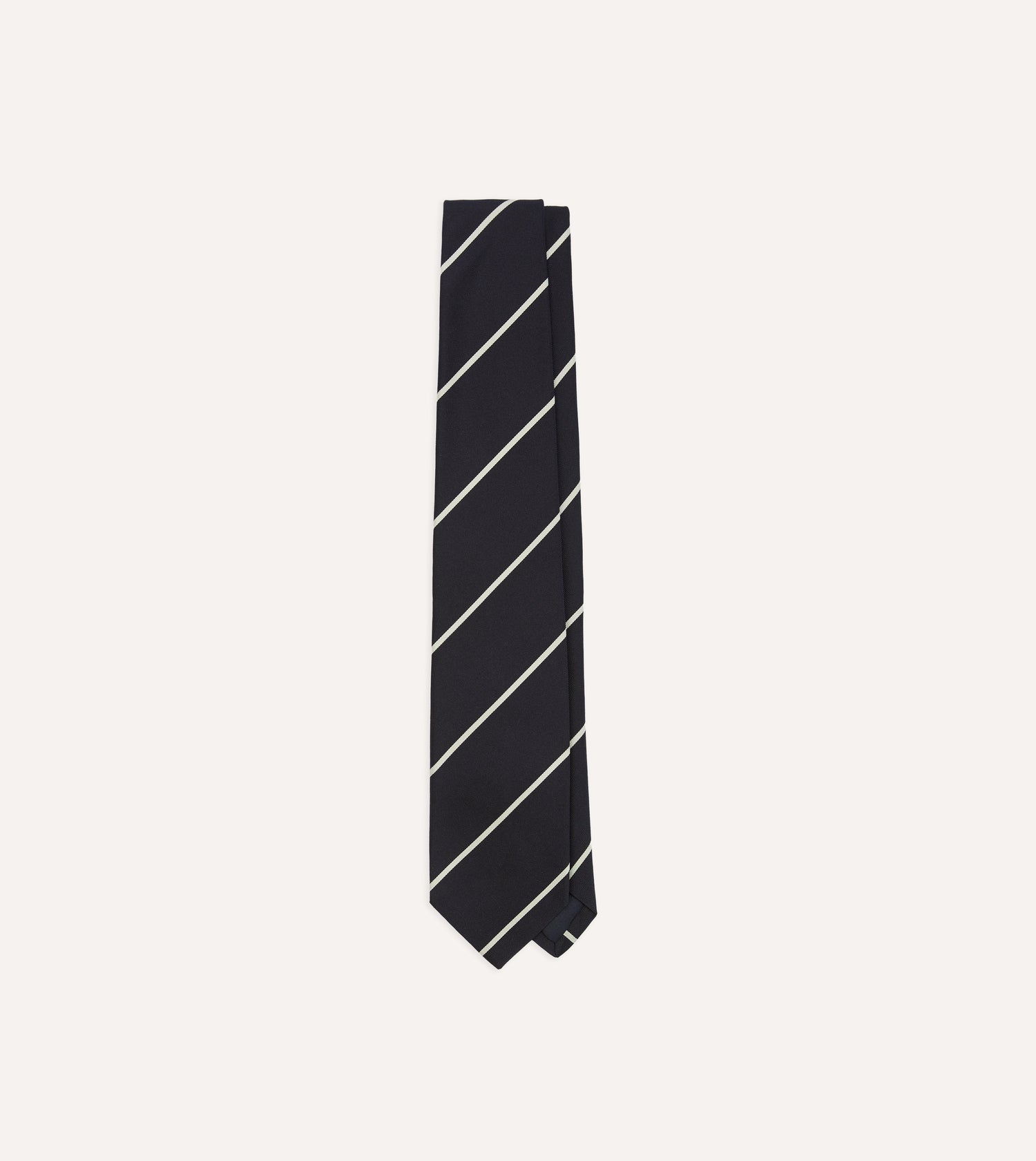 Navy and White Stripe Hand Rolled Silk Grenadine Tie