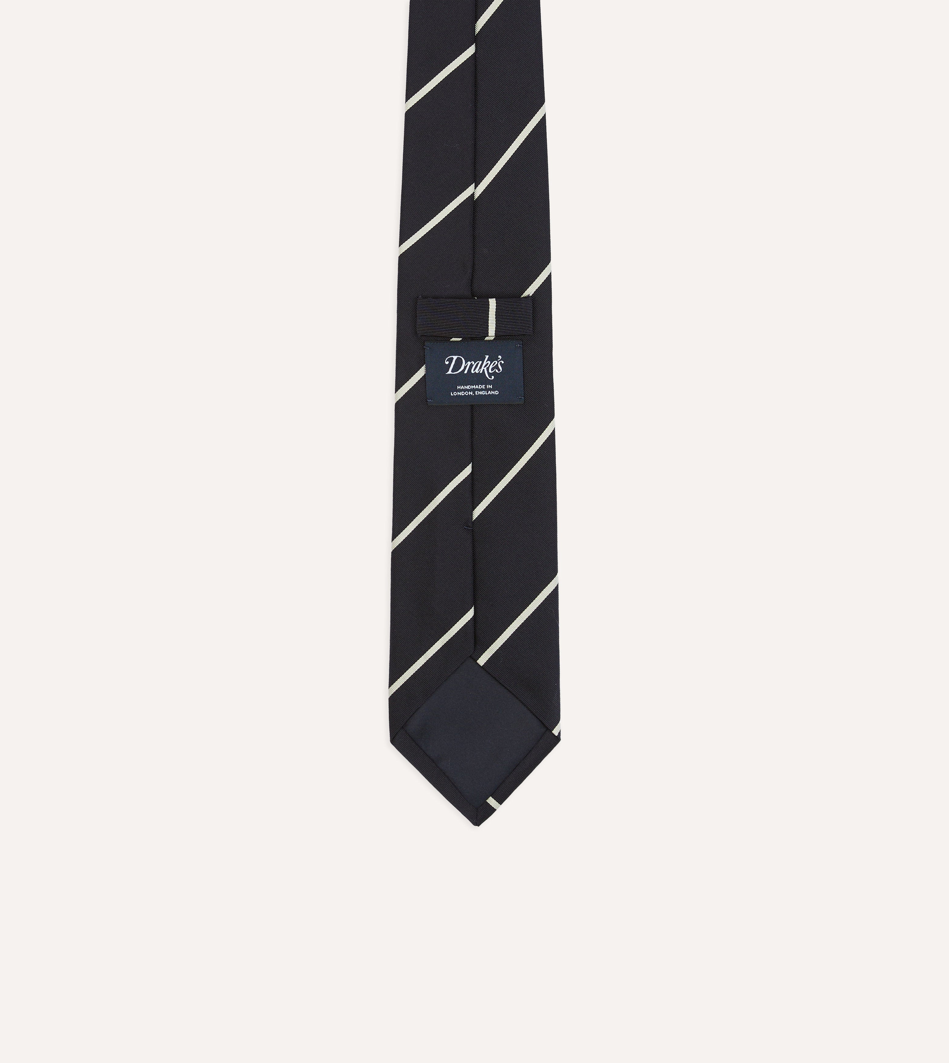 Navy and White Stripe Repp Silk Tipped Tie