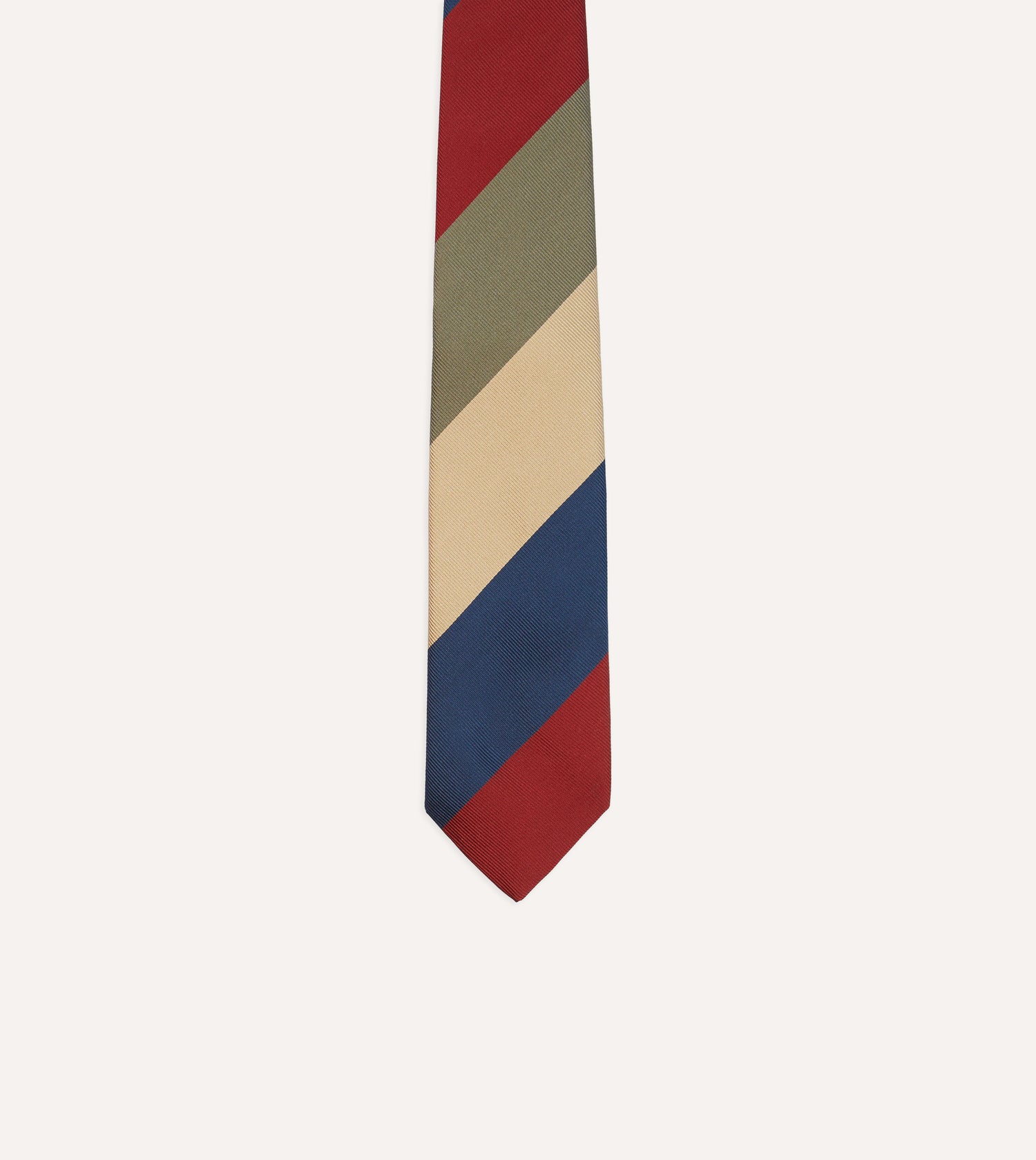 Red, Green and Navy Wide Stripe Repp Silk Cotton Tipped Tie